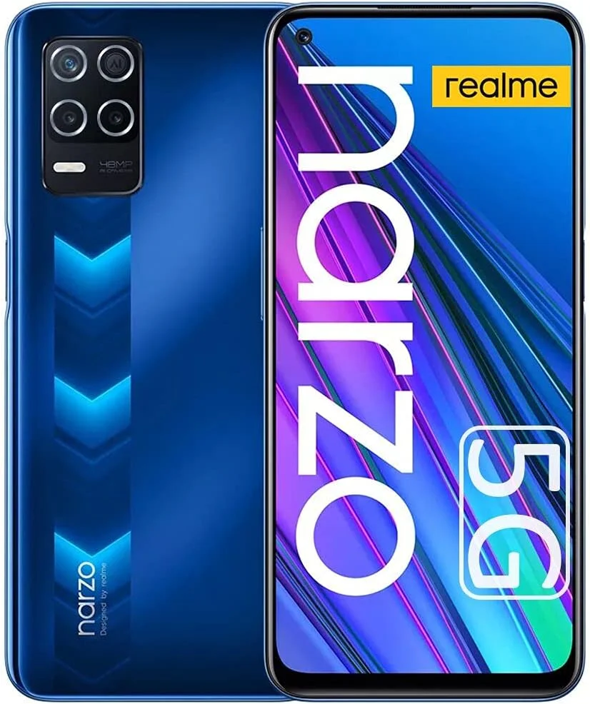 گوشی موبایل دو سیم کارته Realme Narzo 30 با حافظه داخلی 128 گیگابایت و رم 4 گیگابایت (فقط GSM | بدون CDMA) نسخه بین المللی، آنلاک شده کارخانه ای، 5G (آبی مسابقه ای)