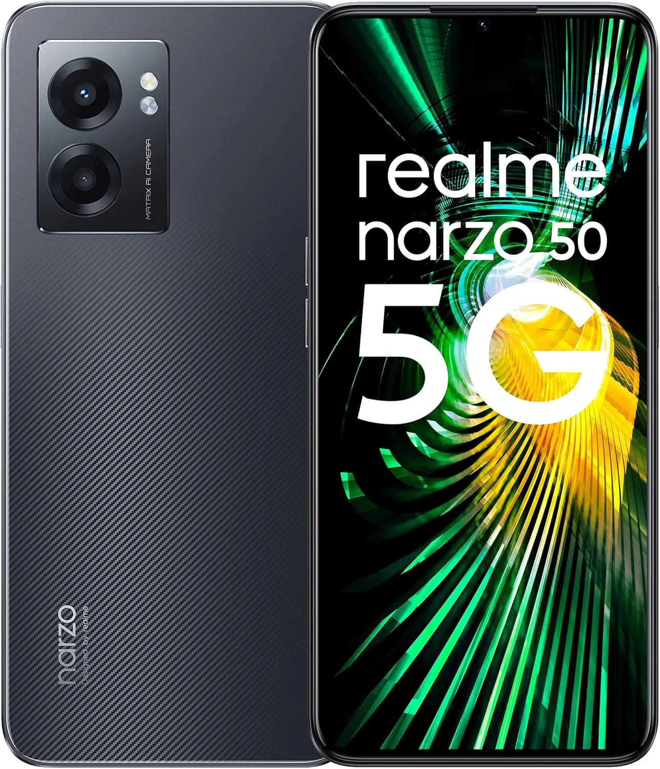 گوشی موبایل realme narzo 50 5G (مشکی هایپر، 4 گیگابایت رم + 64 گیگابایت حافظه داخلی) پردازنده Dimensity 810 5G | دوربین 48 مگاپیکسلی Ultra HD