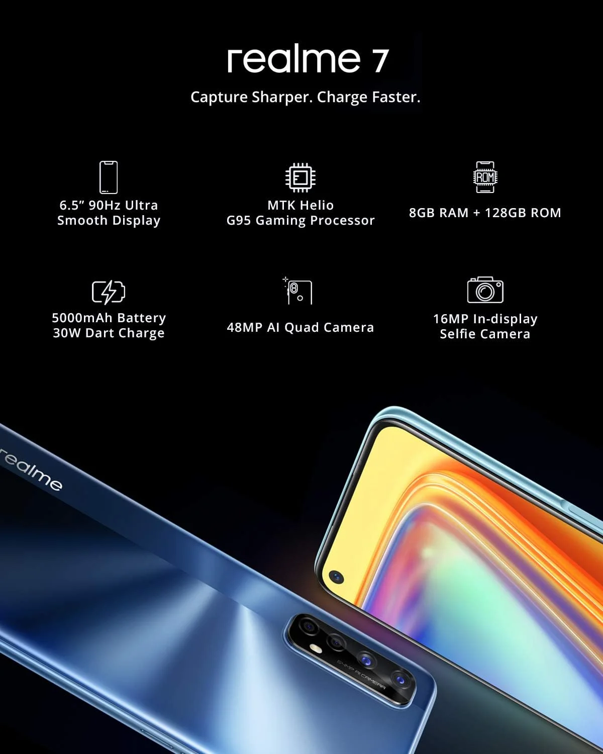 گوشی موبایل Realme 7 دو سیم کارت 128 گیگابایت حافظه داخلی + 8 گیگابایت رم (فقط GSM | بدون CDMA) نسخه بین المللی، کارخانه آنلاک شده 4G/LTE (آبی مه آلود)
