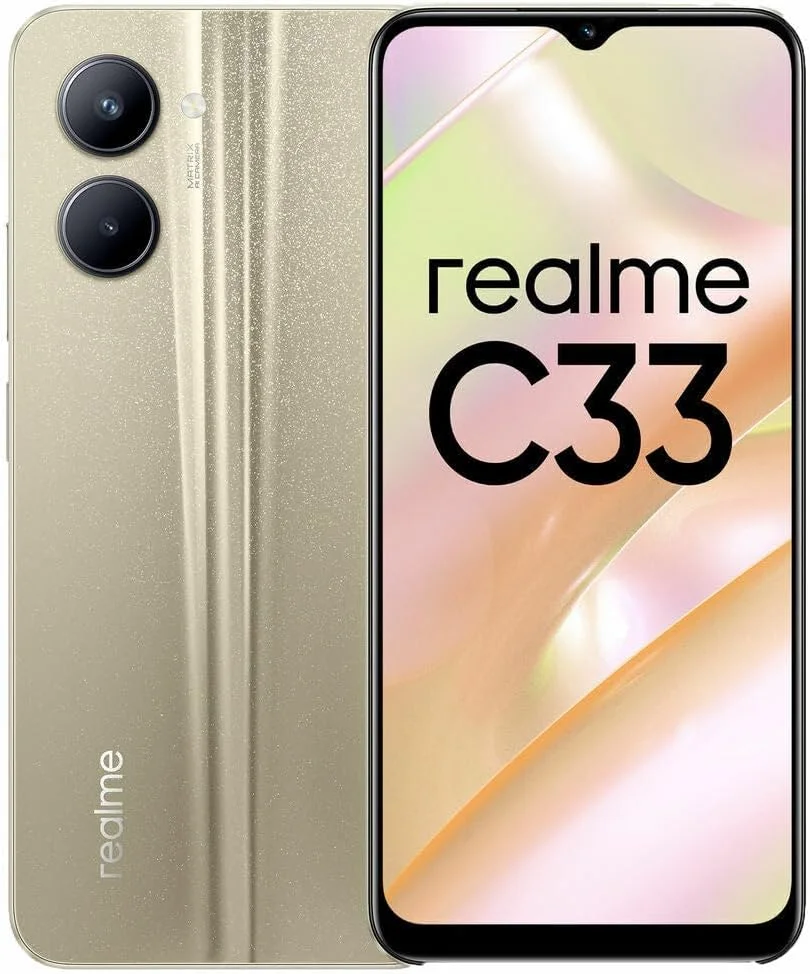 گوشی موبایل Realme C33 دو سیم کارت 64 گیگابایت حافظه داخلی + 4 گیگابایت رم (فقط GSM | بدون CDMA) نسخه بین المللی، آنلاک شده کارخانه ای 4G/LTE (طلایی شنی)