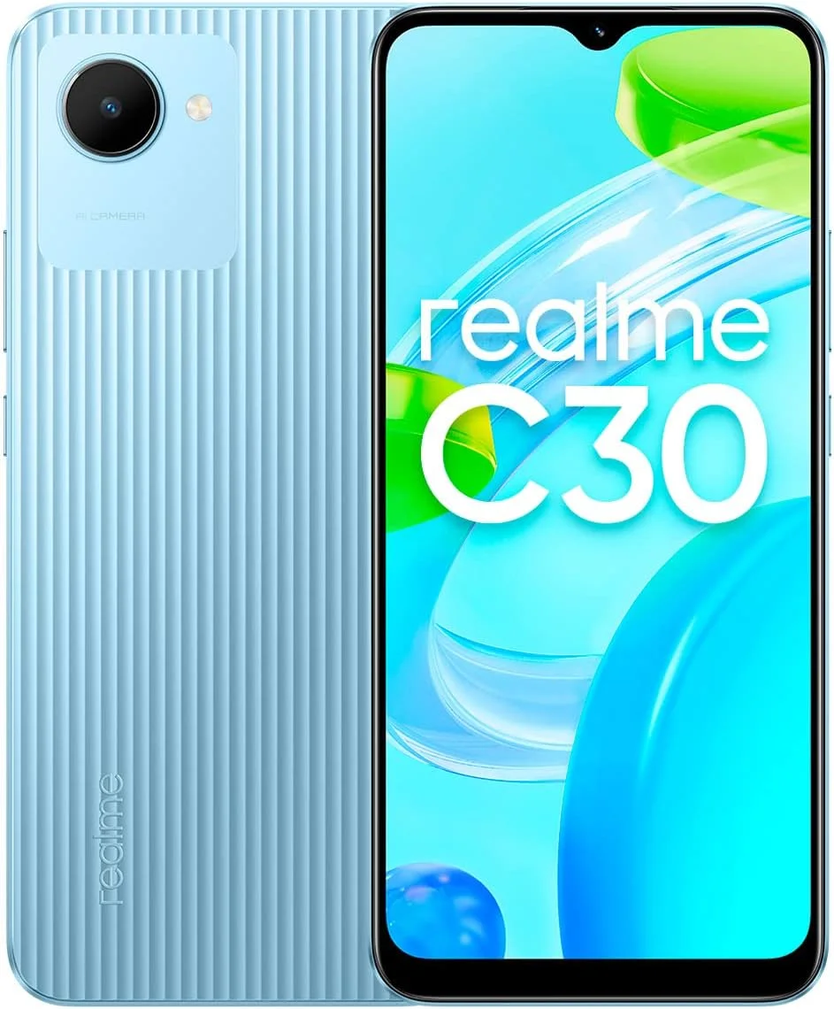 گوشی موبایل دو سیم کارته Realme C30 با حافظه داخلی 32 گیگابایت و رم 3 گیگابایت (فقط GSM | بدون CDMA) نسخه بین المللی، آنلاک شده کارخانه ای 4G/LTE (آبی دریاچه ای)