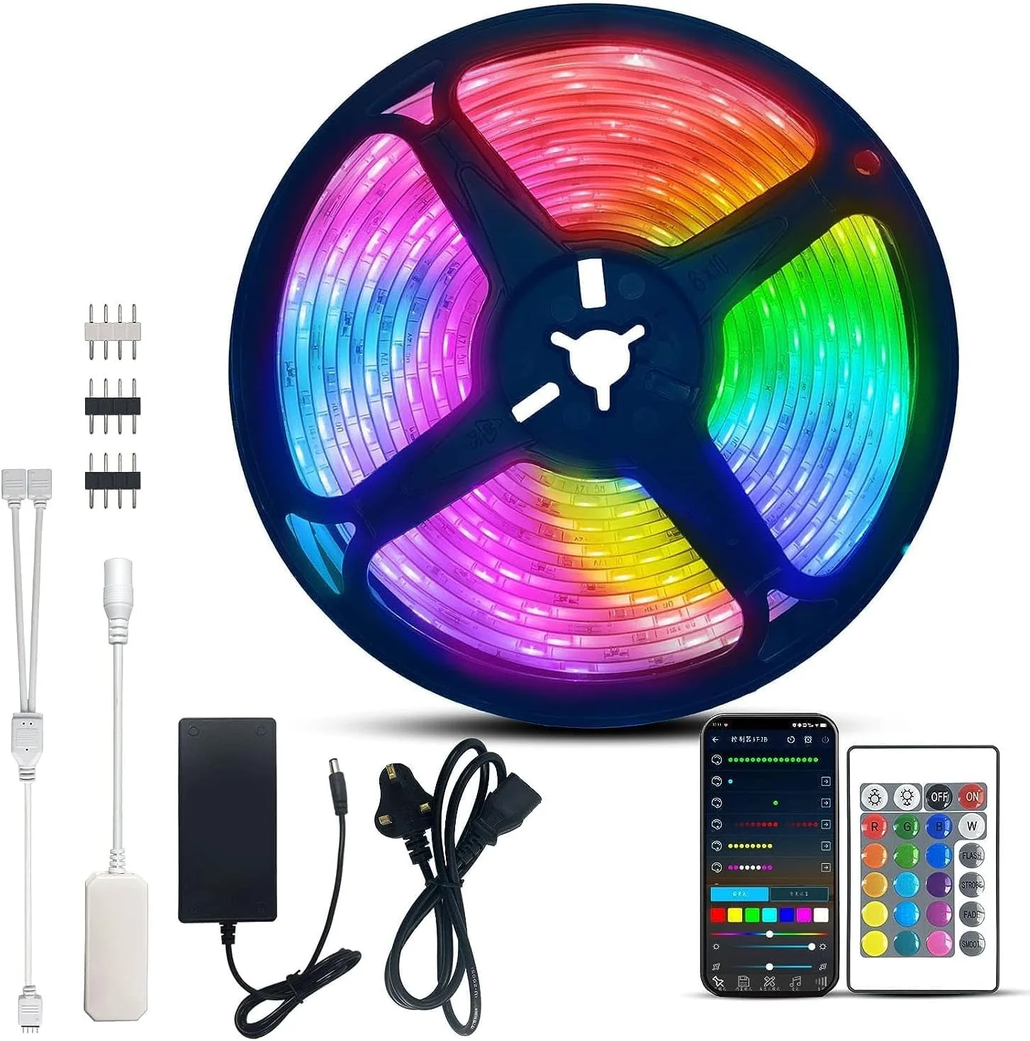 نوار چراغ ال ای دی 5 متری SKY-TOUCH با ریموت، نوار چراغ ال ای دی همگام سازی موسیقی، کیت چراغ های ال ای دی تغییر رنگ RGB انعطاف پذیر برای اتاق خواب، گزینه های رنگی DIY نوار ال ای دی برای دکوراسیون منزل، بار، آشپزخانه، مهمانی