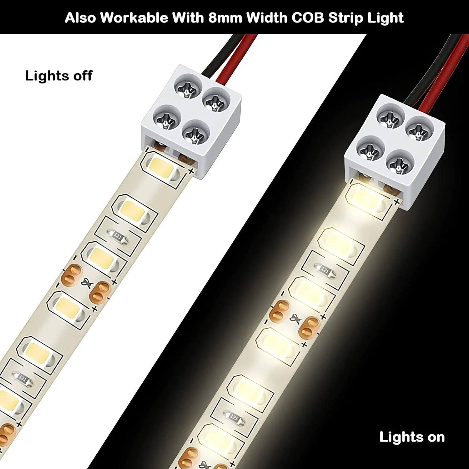 بسته 25 عددی اتصال دهنده نوار LED بدون لحیم کاری، اتصال دهنده بلوک ترمینال 2 پین، اتصال دهنده نوار LED پیچی 8 میلی متری نوار به سیم برای چراغ های نوار LED تک رنگ 5 ولت 12 ولت 24 ولت، سفید، شامل پیچ گوشتی بسته 25 عددی اتصال دهنده نوار LED بدون لحیم کاری، اتصال دهنده بلوک ترمینال 2 پین، اتصال دهنده نوار LED پیچی 8 میلی متری نوار به سیم برای چراغ های نوار LED تک رنگ 5 ولت 12 ولت 24 ولت، سفید، شامل پیچ گوشتی