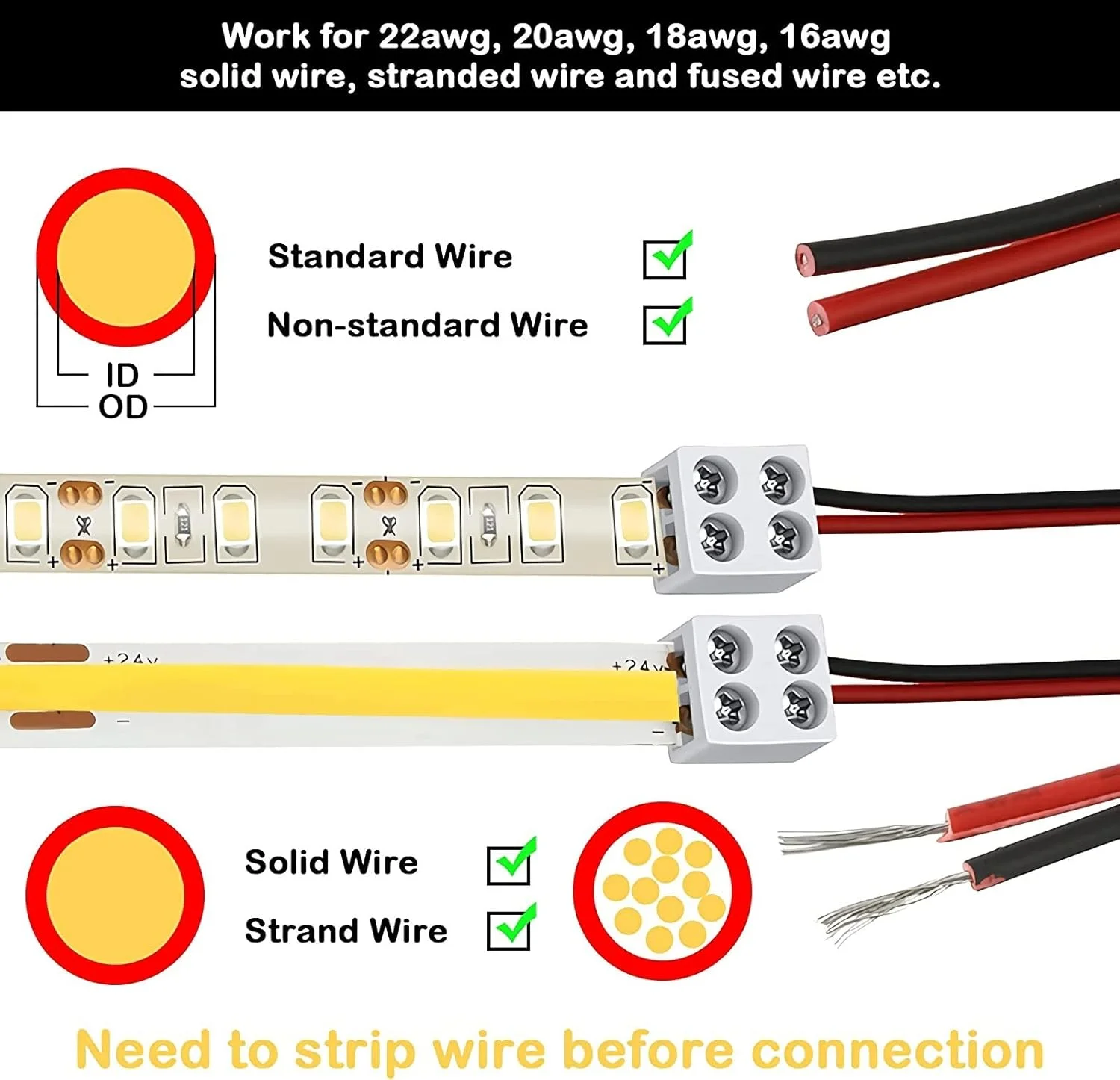 بسته 25 عددی اتصال دهنده نوار LED بدون لحیم کاری، اتصال دهنده بلوک ترمینال 2 پین، اتصال دهنده نوار LED پیچی 8 میلی متری نوار به سیم برای چراغ های نوار LED تک رنگ 5 ولت 12 ولت 24 ولت، سفید، شامل پیچ گوشتی بسته 25 عددی اتصال دهنده نوار LED بدون لحیم کاری، اتصال دهنده بلوک ترمینال 2 پین، اتصال دهنده نوار LED پیچی 8 میلی متری نوار به سیم برای چراغ های نوار LED تک رنگ 5 ولت 12 ولت 24 ولت، سفید، شامل پیچ گوشتی