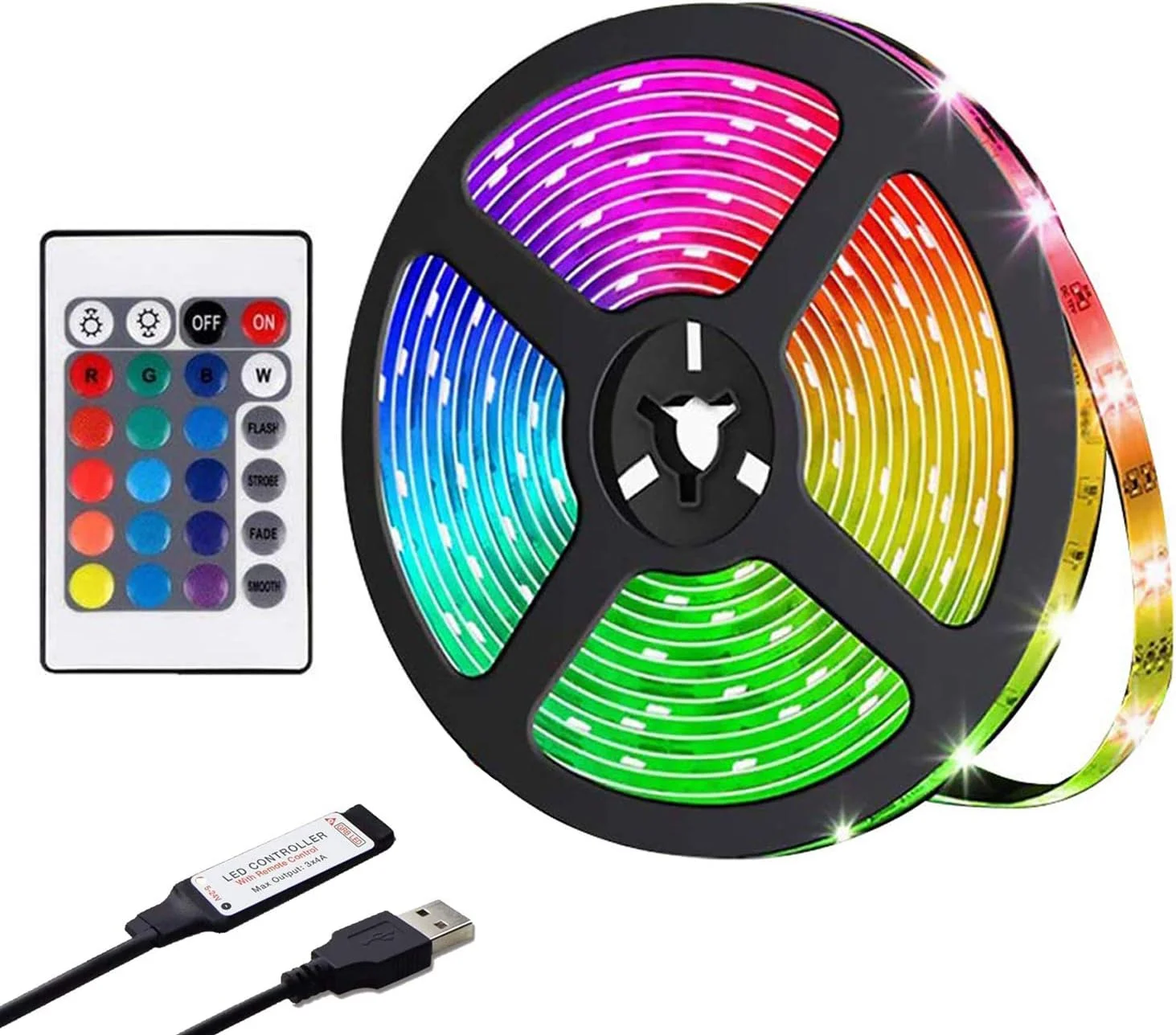 نوار چراغ LED استار لایتینگ، نوار چراغ LED 4 متری RGB SMD 5050 با 120 LED، نورپردازی طنابی تغییر رنگ دهنده، کیت کامل با کنترل از راه دور 24 کلیدی و USB 5V