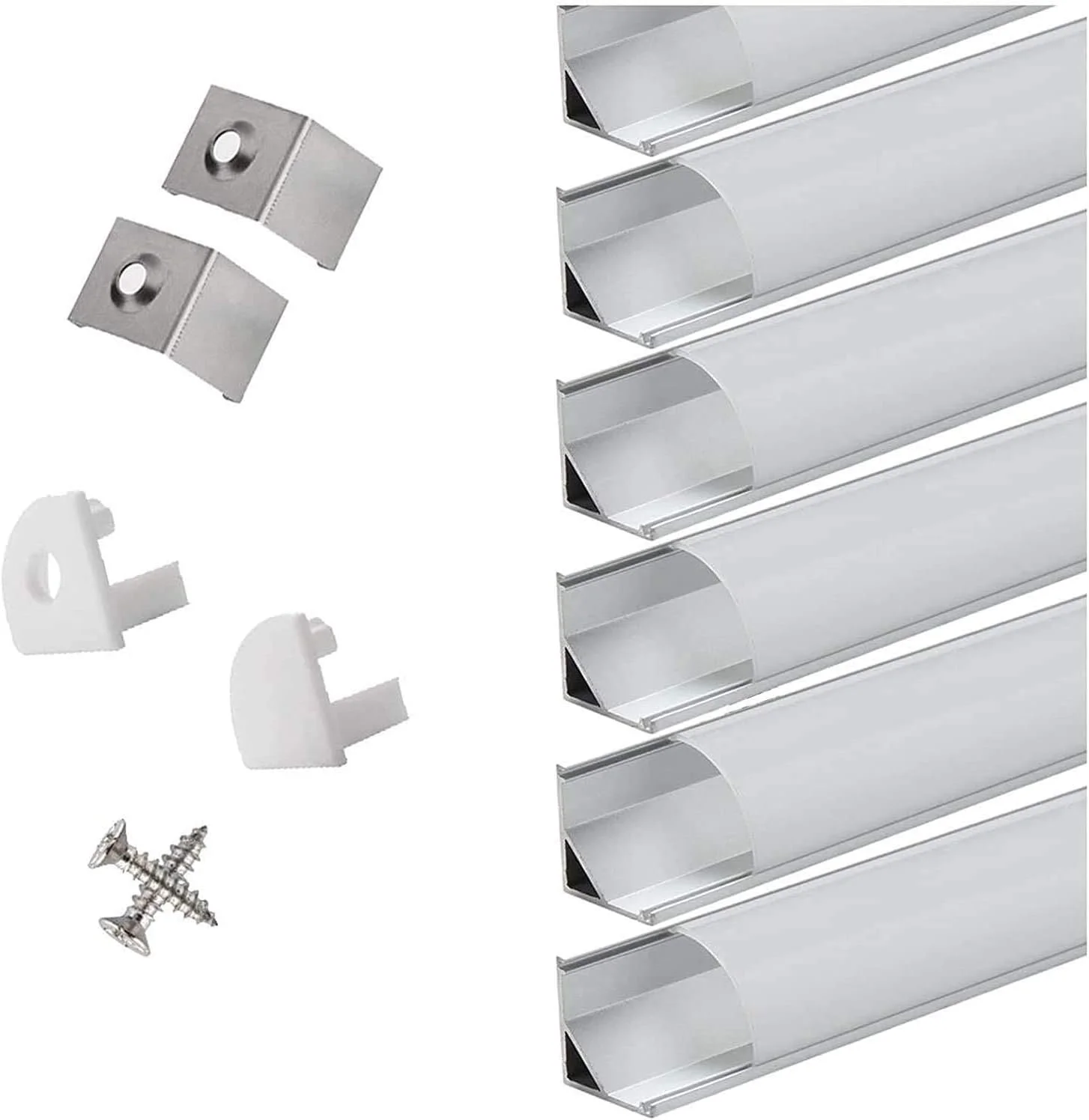 کانال نوار LED استارلند با دیفیوزر، بسته 6 عددی 1 متری / 3.3 فوتی پروفیل آلومینیومی LED مدل V شکل با پوشش و لوازم جانبی کامل نصب برای چراغ نوار LED