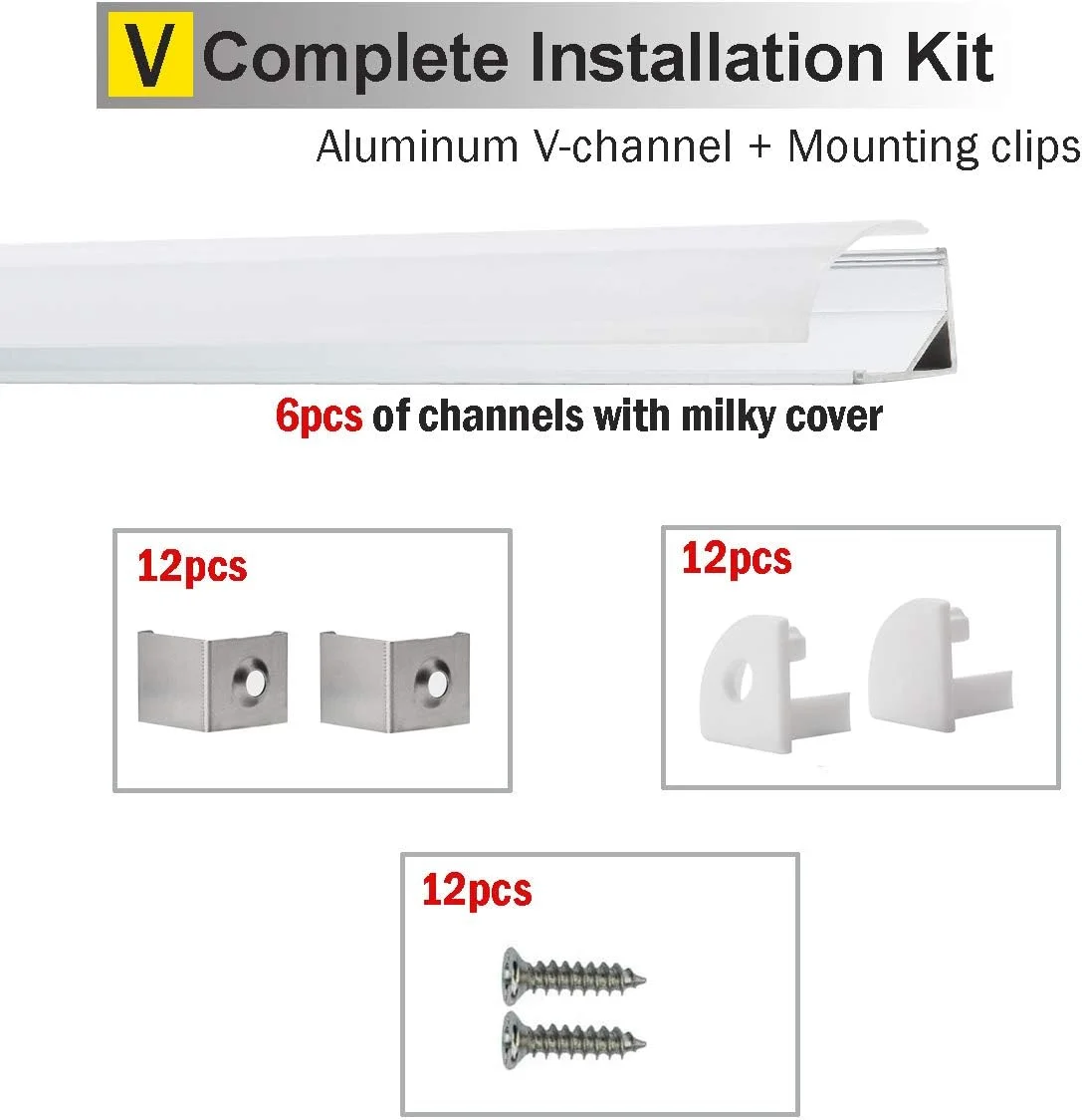کانال نوار LED استارلند با دیفیوزر، بسته 6 عددی 1 متری / 3.3 فوتی پروفیل آلومینیومی LED مدل V شکل با پوشش و لوازم جانبی کامل نصب برای چراغ نوار LED کانال نوار LED استارلند با دیفیوزر، بسته 6 عددی 1 متری / 3.3 فوتی پروفیل آلومینیومی LED مدل V شکل با پوشش و لوازم جانبی کامل نصب برای چراغ نوار LED