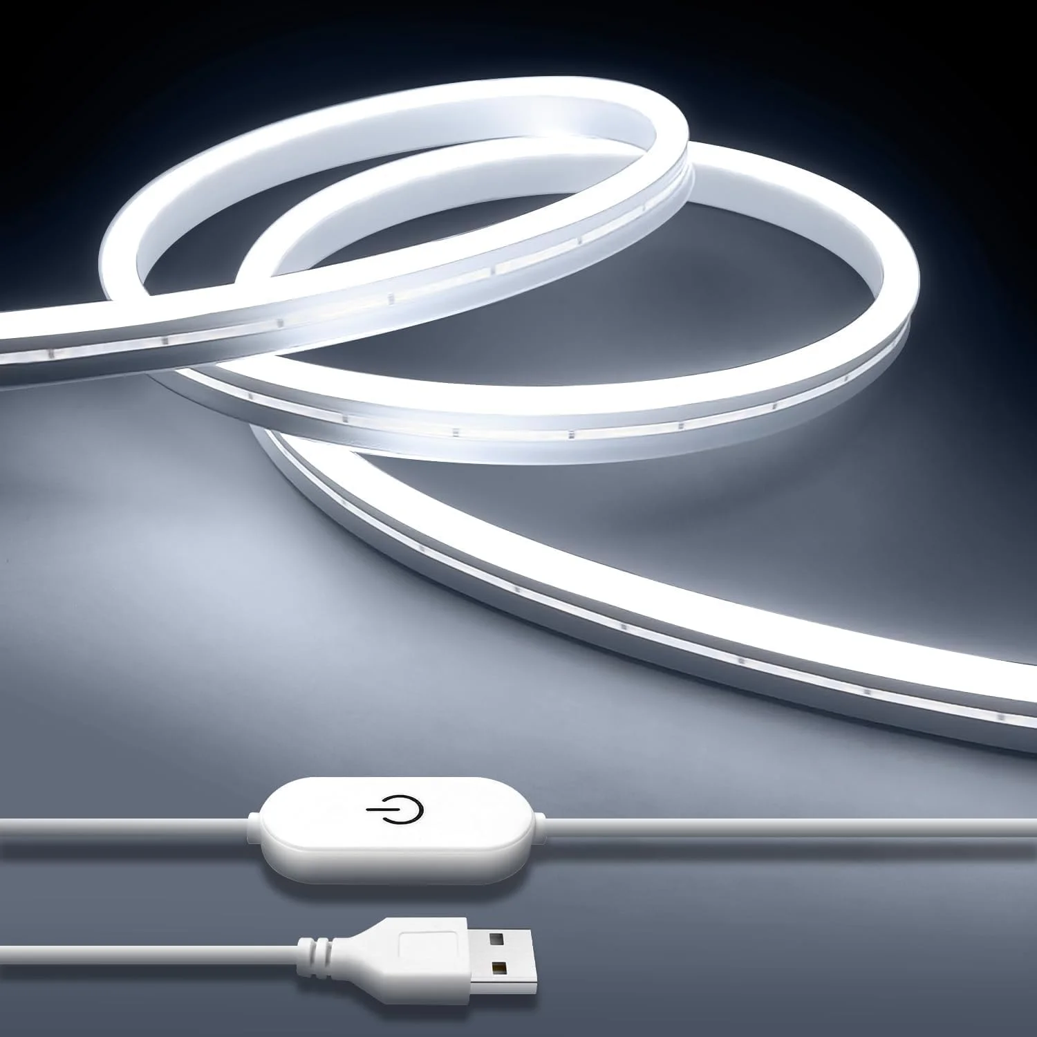 نوار چراغ نئون LED سفید، 5 ولت 3 متر 6500K، چراغ های طنابی نئون ضد آب دیمر دار USB لمسی LED برای نور پس زمینه تلویزیون، اتاق خواب، کابینت، آشپزخانه، نورپردازی DIY