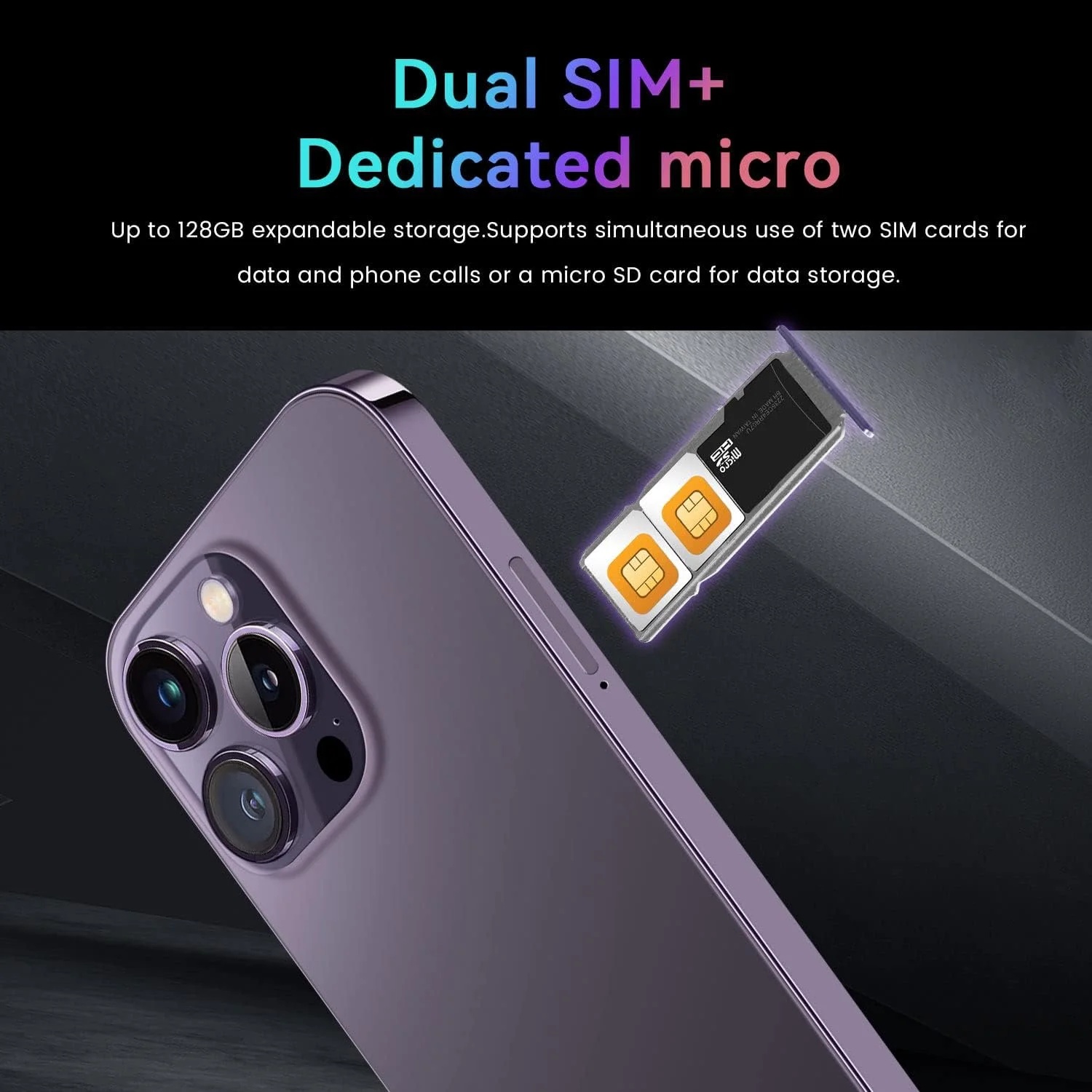 گوشی هوشمند دو سیم کارته 4G مدل DxDcS-DxD15Ps، تلفن همراه با 2 گیگابایت رم، 16 گیگابایت رام/SD 128 گیگابایت، باتری 4300 میلی آمپر ساعتی، صفحه نمایش 6.6 اینچی، اندروید 10، دوربین دوگانه 8 مگاپیکسلی، تشخیص چهره، GPS، FM، بلوتوث (بنفش)