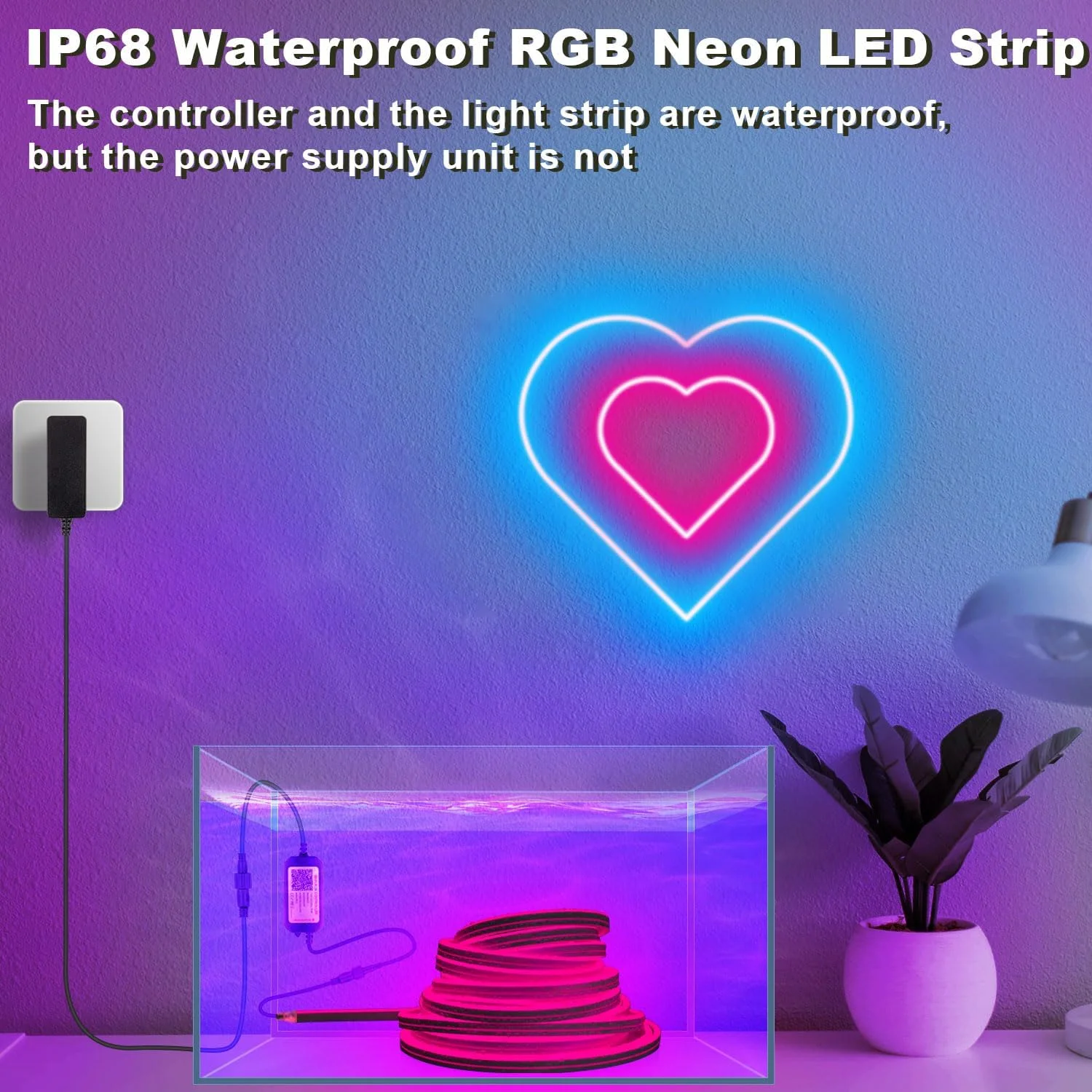 نوار LED نئون RGB تندیست 5 متری برای فضای باز، نوار LED نئون انعطاف پذیر ضد آب IP68 با قابلیت اتصال به وای فای سازگار با الکسا، لامپ همگام سازی موسیقی 24 ولت DIY برای اتاق خواب، مهمانی، پاسیو، دکوراسیون فضای باز