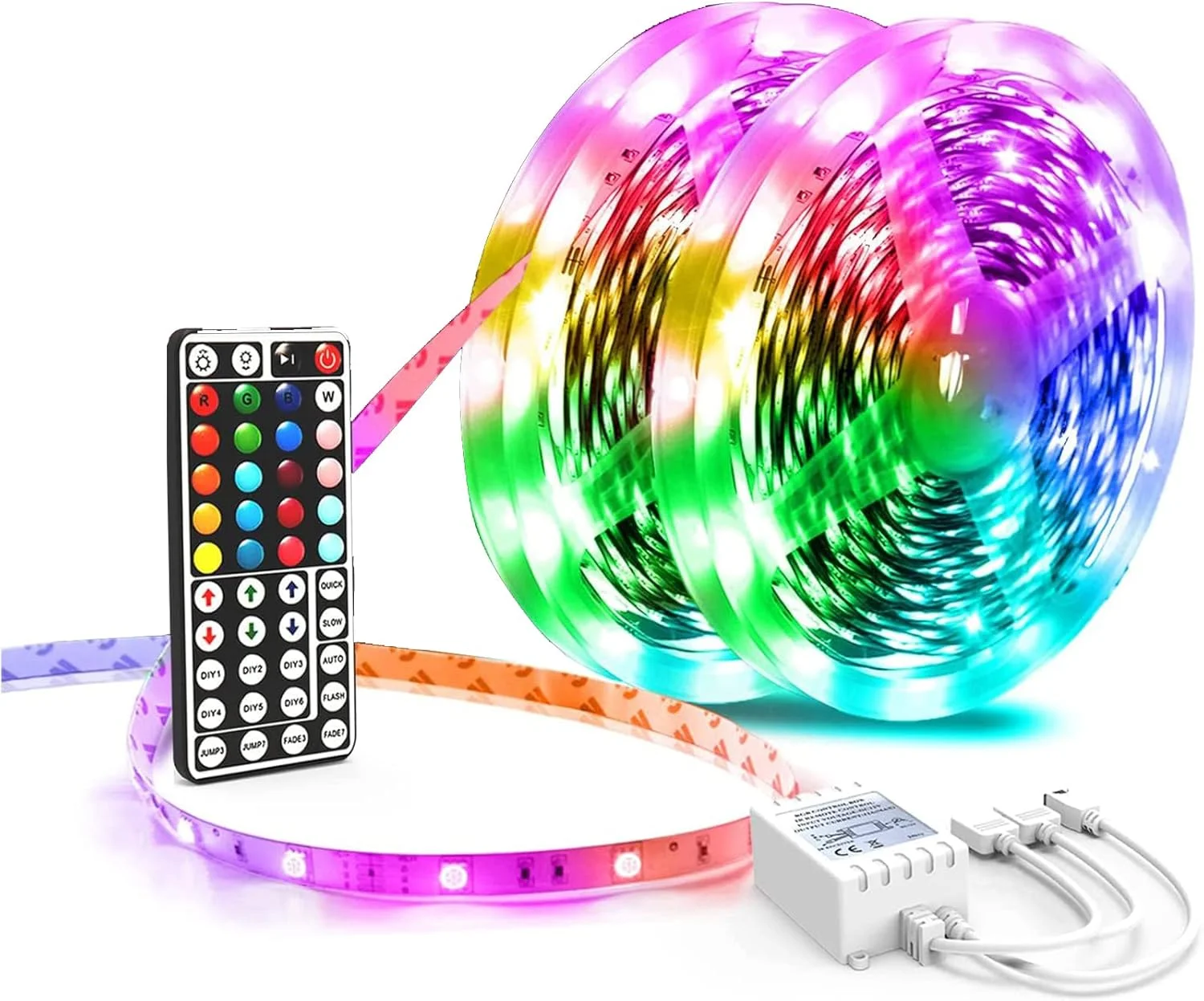 نوار چراغ LED تریفی، کیت نوارهای چراغ LED فوق العاده بلند RGB 5050 با قابلیت تغییر رنگ، نوارهای چراغ LED 10 متری با ریموت 44 کلیدی، چراغ های LED ریموت دار برای اتاق خواب، آشپزخانه، خانه، تزئینات جشنواره (5Mx2)