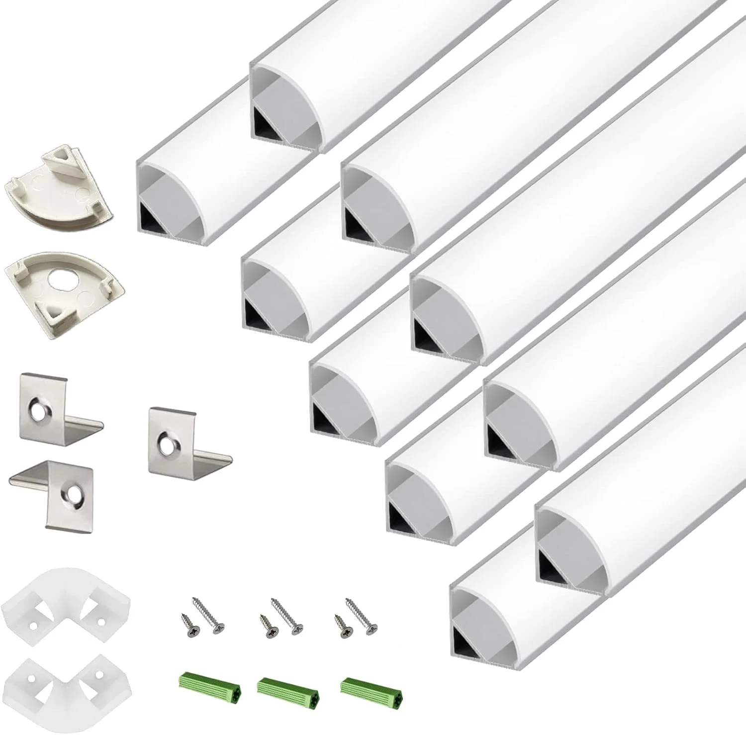 مجموعه 10 عددی کانال آلومینیومی LED مدل V شکل THMOOTHER، طول 1 متر (3.3 فوت)، سیستم پخش کننده، روکش شیری با اتصال دهنده گوشه و کیت نصب، برش آسان و پروفیل لنز منحنی نصب شده