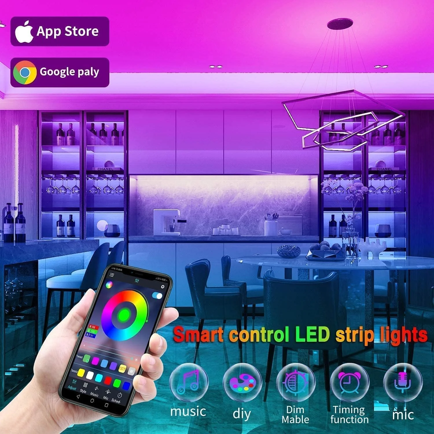 نوار چراغ ال ای دی 30 متری Tenmiro، نوار چراغ بلوتوثی با کنترل از راه دور و برنامه، نور RGB انعطاف پذیر DIY چند رنگ همگام سازی موسیقی زمان بندی برای آشپزخانه، اتاق خواب، دکوراسیون مهمانی (2x15m) نوار چراغ ال ای دی 30 متری Tenmiro، نوار چراغ بلوتوثی با کنترل از راه دور و برنامه، نور RGB انعطاف پذیر DIY چند رنگ همگام سازی موسیقی زمان بندی برای آشپزخانه، اتاق خواب، دکوراسیون مهمانی (2x15m)