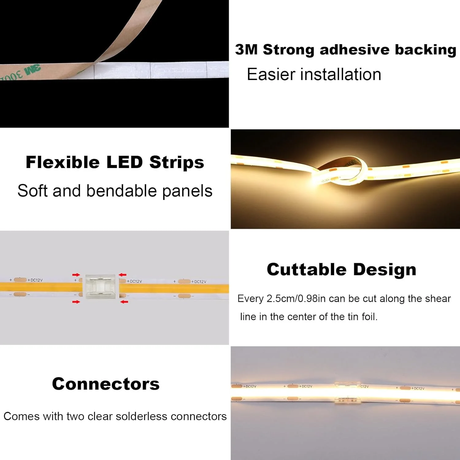 نوار LED COB تاپای 12 ولت سفید گرم ضد آب IP65، نوار LED 5 متری 3000K چسبی، CRI>93، 480LED/M روشنایی 4000 لومن، قابل برش انعطاف پذیر برای آشپزخانه، اتاق خواب، اتاق نشیمن، نورپردازی نوار LED COB تاپای 12 ولت سفید گرم ضد آب IP65، نوار LED 5 متری 3000K چسبی، CRI>93، 480LED/M روشنایی 4000 لومن، قابل برش انعطاف پذیر برای آشپزخانه، اتاق خواب، اتاق نشیمن، نورپردازی
