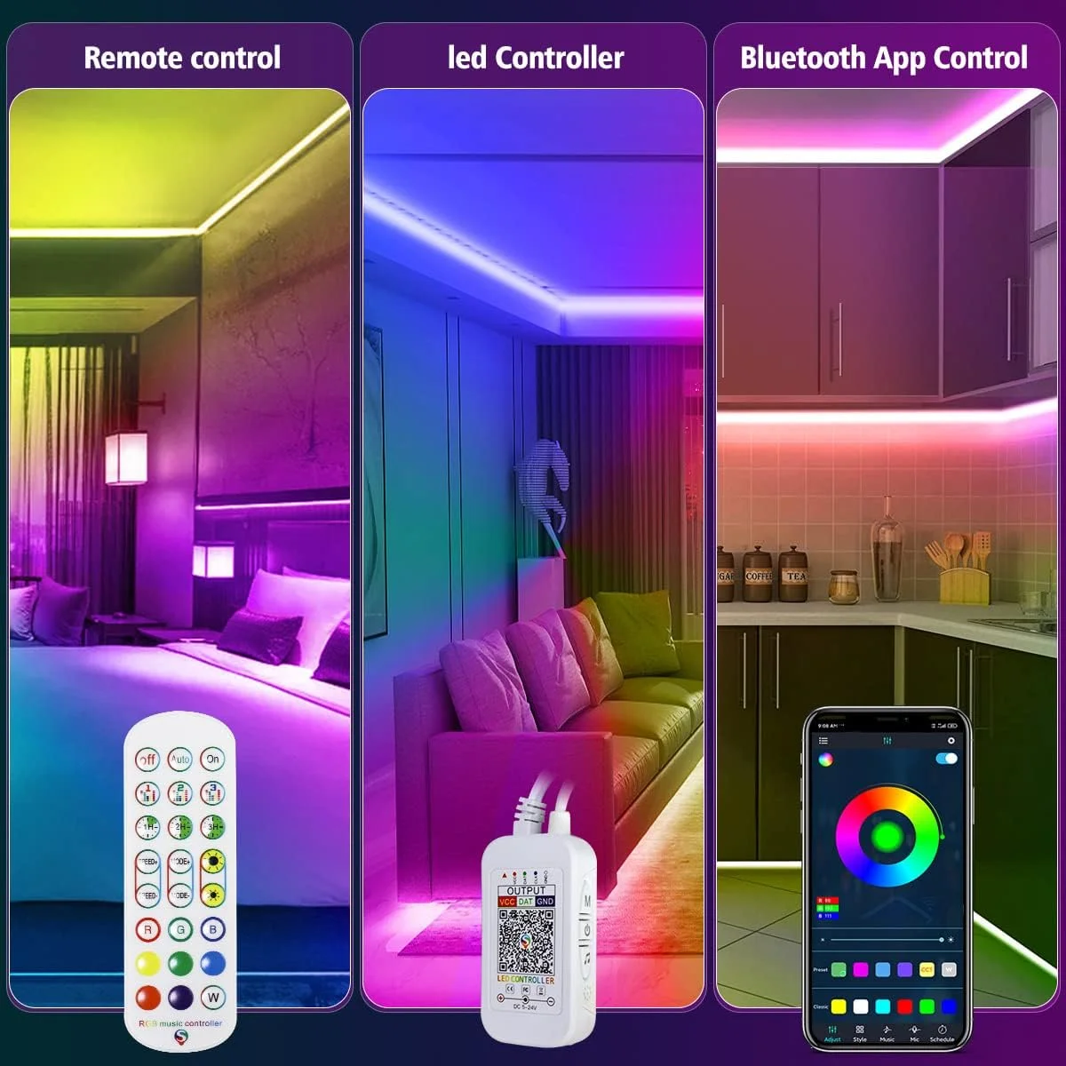 نوار چراغ LED RGB یوآنتی 12 ولت با کنترل اپلیکیشن بلوتوث، همگام سازی موسیقی، تغییر رنگ، چراغ های LED هوشمند برای دکوراسیون منزل، نور پس زمینه تلویزیون (20 متر) نوار چراغ LED RGB یوآنتی 12 ولت با کنترل اپلیکیشن بلوتوث، همگام سازی موسیقی، تغییر رنگ، چراغ های LED هوشمند برای دکوراسیون منزل، نور پس زمینه تلویزیون (20 متر)