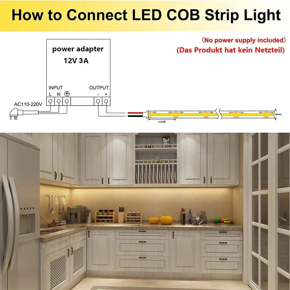 نوار LED COB تاپای 12 ولت سفید گرم ضد آب IP65، نوار LED 5 متری 3000K چسبی، CRI>93، 480LED/M روشنایی 4000 لومن، قابل برش انعطاف پذیر برای آشپزخانه، اتاق خواب، اتاق نشیمن، نورپردازی نوار LED COB تاپای 12 ولت سفید گرم ضد آب IP65، نوار LED 5 متری 3000K چسبی، CRI>93، 480LED/M روشنایی 4000 لومن، قابل برش انعطاف پذیر برای آشپزخانه، اتاق خواب، اتاق نشیمن، نورپردازی