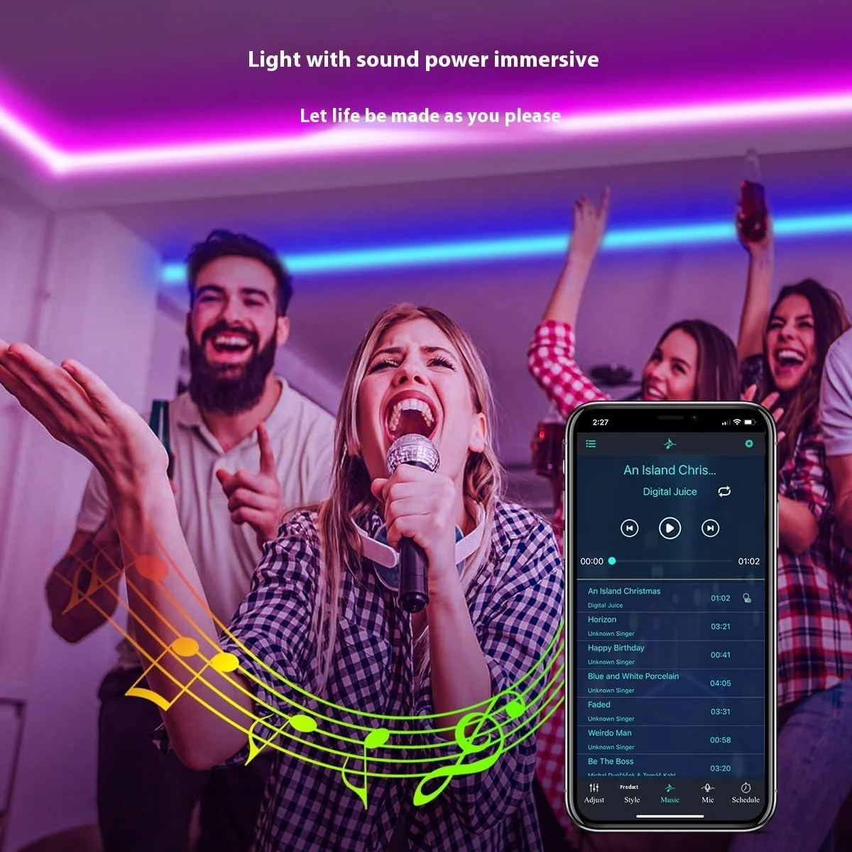 نوار چراغ LED RGB یوآنتی 12 ولت با کنترل اپلیکیشن بلوتوث، همگام سازی موسیقی، تغییر رنگ، چراغ های LED هوشمند برای دکوراسیون منزل، نور پس زمینه تلویزیون (20 متر) نوار چراغ LED RGB یوآنتی 12 ولت با کنترل اپلیکیشن بلوتوث، همگام سازی موسیقی، تغییر رنگ، چراغ های LED هوشمند برای دکوراسیون منزل، نور پس زمینه تلویزیون (20 متر)