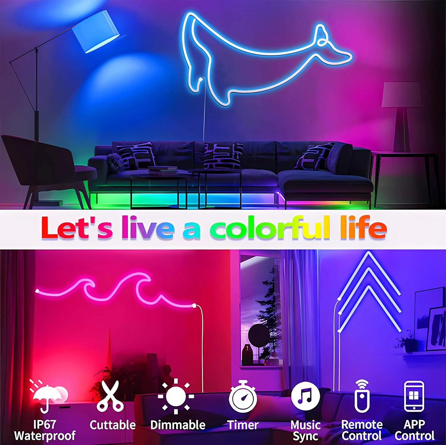 نوار نور نئون هوشمند RGB UanTii با کنترل از راه دور بلوتوث، نوار نور LED DIY صحنه موسیقی زمان بندی IP65 ضد آب (20 متر) نوار نور نئون هوشمند RGB UanTii با کنترل از راه دور بلوتوث، نوار نور LED DIY صحنه موسیقی زمان بندی IP65 ضد آب (20 متر)