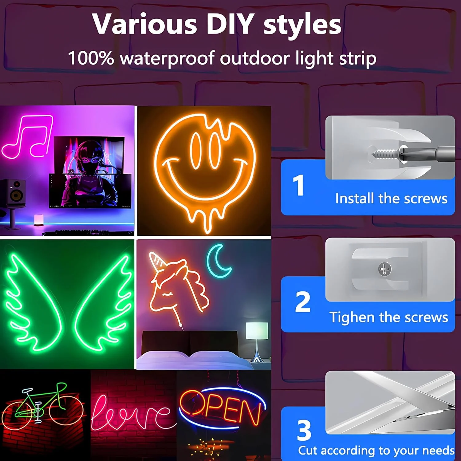 نوار نور نئون هوشمند RGB UanTii با کنترل از راه دور بلوتوث، نوار نور LED DIY صحنه موسیقی زمان بندی IP65 ضد آب (20 متر) نوار نور نئون هوشمند RGB UanTii با کنترل از راه دور بلوتوث، نوار نور LED DIY صحنه موسیقی زمان بندی IP65 ضد آب (20 متر)