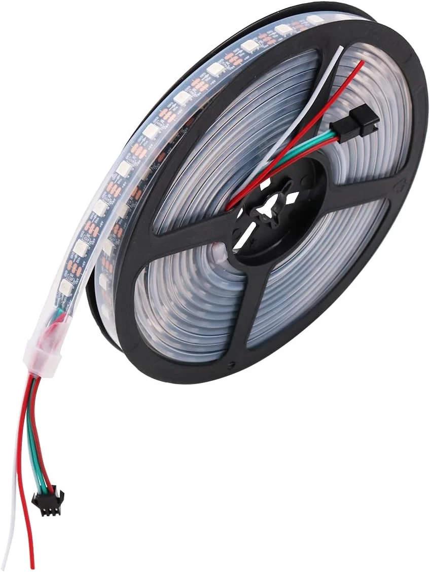 نوار ال ای دی 5 متری WANGCL مدل WS2812B با 300 ال ای دی RGB، پیکسل های آدرس پذیر، رنگ رویایی، DC5V دیجیتال قابل برنامه ریزی