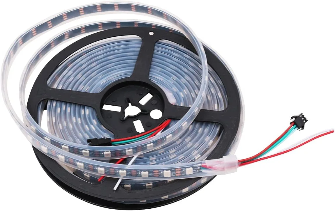 نوار ال ای دی 5 متری WANGCL مدل WS2812B با 300 ال ای دی RGB، پیکسل های آدرس پذیر، رنگ رویایی، DC5V دیجیتال قابل برنامه ریزی