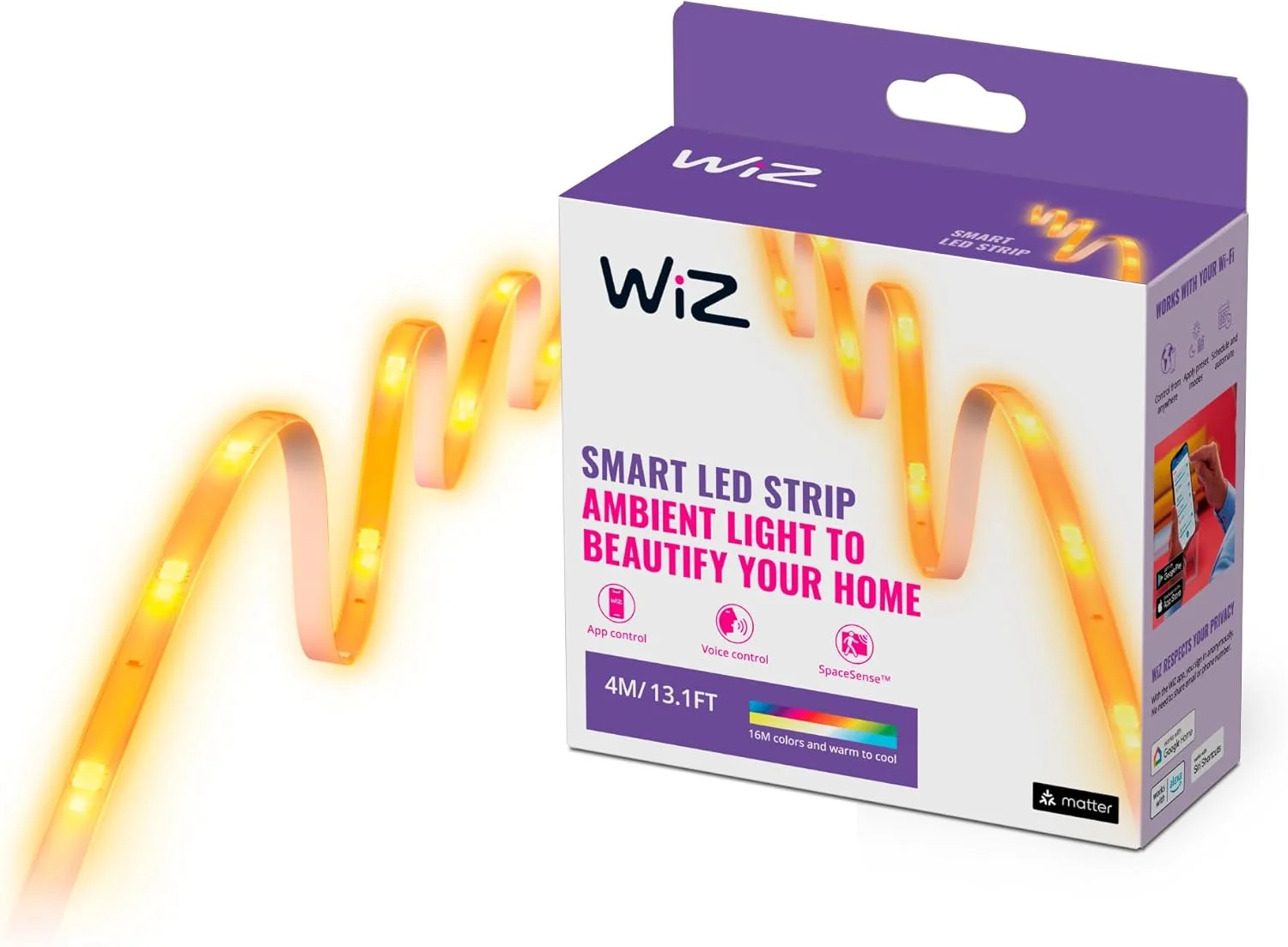 نوار نور رنگی 4 متری WiZ [دوشاخه UK] روشنایی LED هوشمند متصل. برای خانه، اتاق خواب، اتاق نشیمن و اتاق غذاخوری.