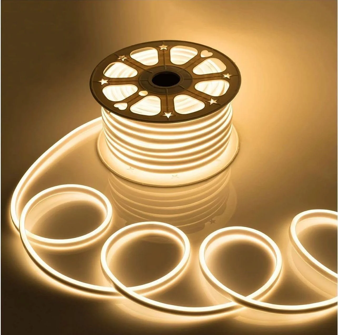 نوار چراغ نئون LED، 50 متر، ضد آب IP65، سفید گرم، نورپردازی انعطاف پذیر داخلی و خارجی برای خانه، آشپزخانه، راه پله
