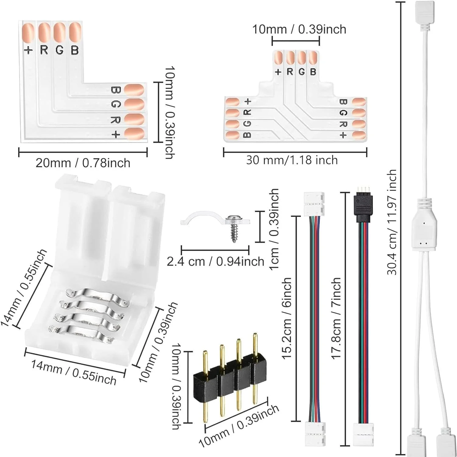 THE WHITE SHOP کیت اتصال نوار LED 4 پین 10 میلیمتری، کابل توسعه، جامپر نوار LED، اتصالات L، اتصال T، اتصالات بدون شکاف THE WHITE SHOP کیت اتصال نوار LED 4 پین 10 میلیمتری، کابل توسعه، جامپر نوار LED، اتصالات L، اتصال T، اتصالات بدون شکاف