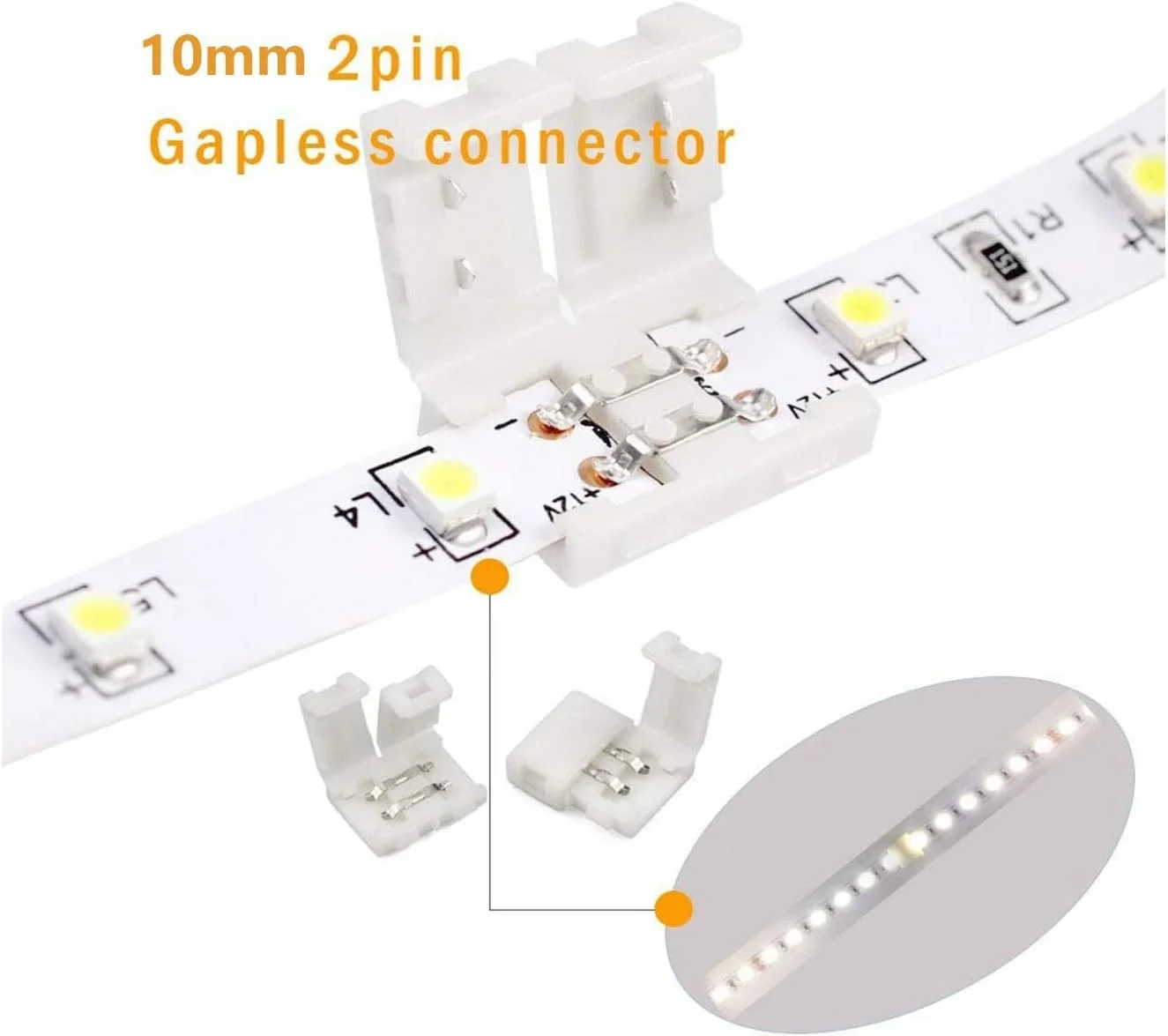THE WHITE SHOP کیت اتصال دهنده نوار LED دو پین 10 میلی متری شامل اتصال دهنده گوشه زاویه راست L شکل، اتصال دهنده T شکل، اتصال دهنده بدون لحیم و بدون شکاف نوار به سیم برای نوارهای LED انعطاف پذیر تک رنگ 5050 پهن