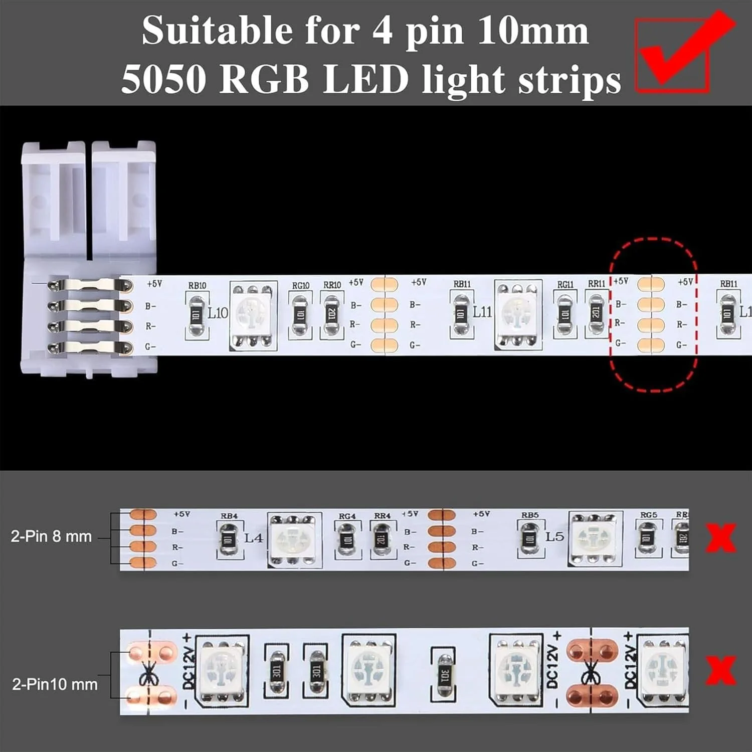 THE WHITE SHOP کیت اتصال نوار LED 4 پین 10 میلیمتری، کابل توسعه، جامپر نوار LED، اتصالات L، اتصال T، اتصالات بدون شکاف THE WHITE SHOP کیت اتصال نوار LED 4 پین 10 میلیمتری، کابل توسعه، جامپر نوار LED، اتصالات L، اتصال T، اتصالات بدون شکاف