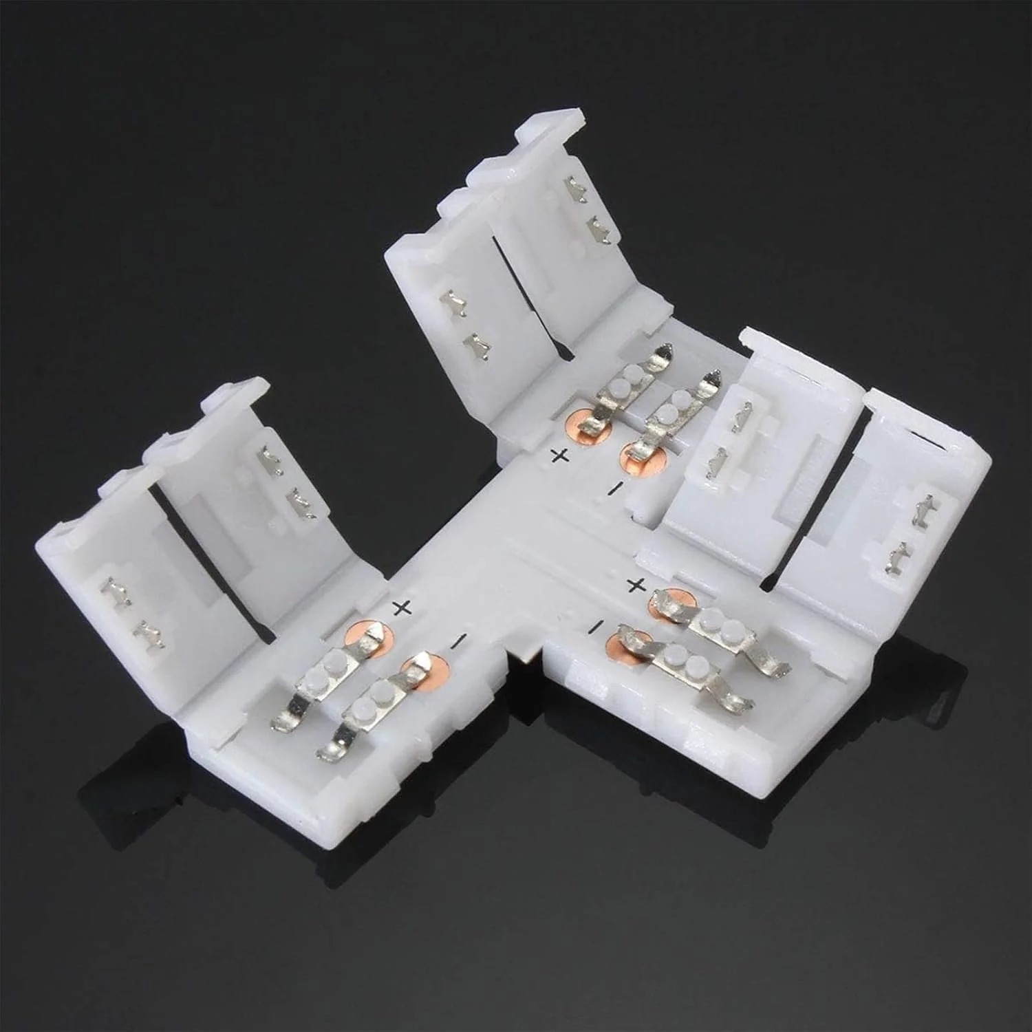 THE WHITE SHOP کیت اتصال دهنده نوار LED دو پین 10 میلی متری شامل اتصال دهنده گوشه زاویه راست L شکل، اتصال دهنده T شکل، اتصال دهنده بدون لحیم و بدون شکاف نوار به سیم برای نوارهای LED انعطاف پذیر تک رنگ 5050 پهن