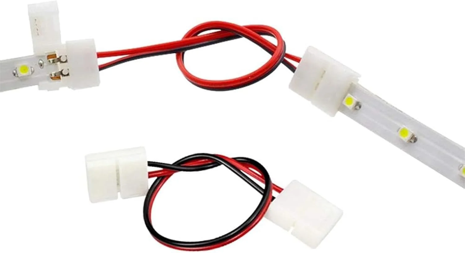 THE WHITE SHOP کیت اتصال دهنده نوار LED دو پین 10 میلی متری شامل اتصال دهنده گوشه زاویه راست L شکل، اتصال دهنده T شکل، اتصال دهنده بدون لحیم و بدون شکاف نوار به سیم برای نوارهای LED انعطاف پذیر تک رنگ 5050 پهن