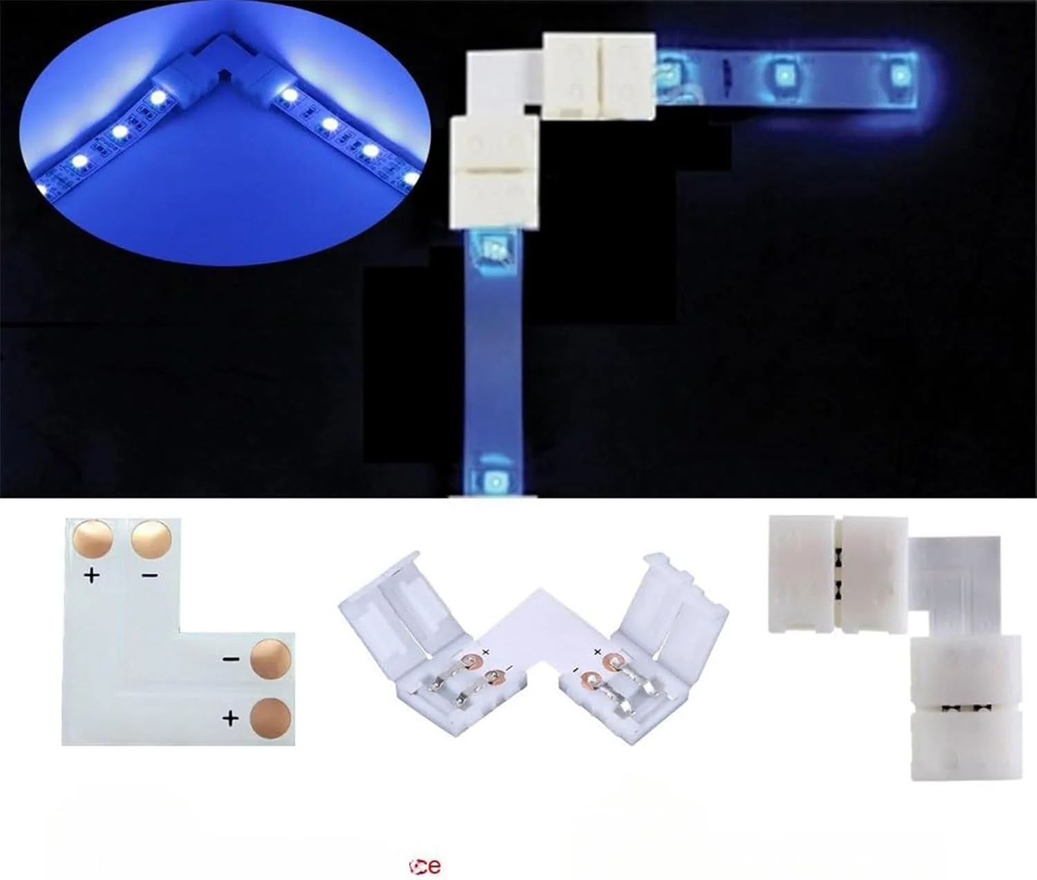 THE WHITE SHOP کیت اتصال دهنده نوار LED دو پین 10 میلی متری شامل اتصال دهنده گوشه زاویه راست L شکل، اتصال دهنده T شکل، اتصال دهنده بدون لحیم و بدون شکاف نوار به سیم برای نوارهای LED انعطاف پذیر تک رنگ 5050 پهن