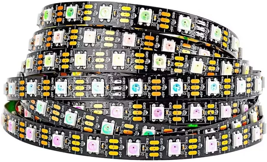 نوار LED WS2812B RGB با قابلیت آدرس دهی تکی، نوار LED DC 5V با PCB مشکی (رول 5 متری)