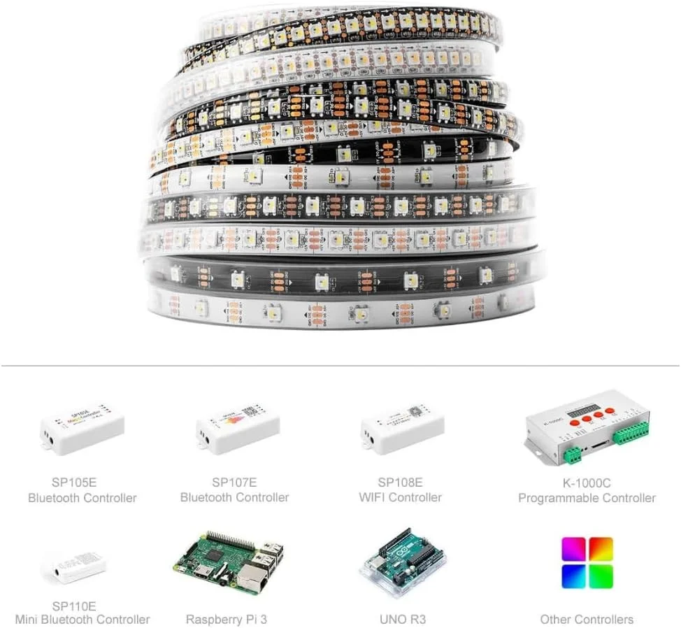 نوار LED WS2812B RGB با قابلیت آدرس دهی تکی، نوار LED DC 5V با PCB مشکی (رول 5 متری) نوار LED WS2812B RGB با قابلیت آدرس دهی تکی، نوار LED DC 5V با PCB مشکی (رول 5 متری)