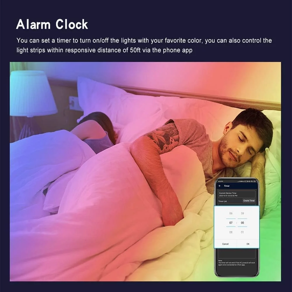 نوار LED یومایم، چراغ های LED با کیت، نوار نور کنترل شده توسط تلفن هوشمند، بی سیم، WiFi 5050، سازگار با سیستم عامل اندروید و iOS، الکسا، دستیار گوگل، 10 متر (2x5M) (24 کلید)