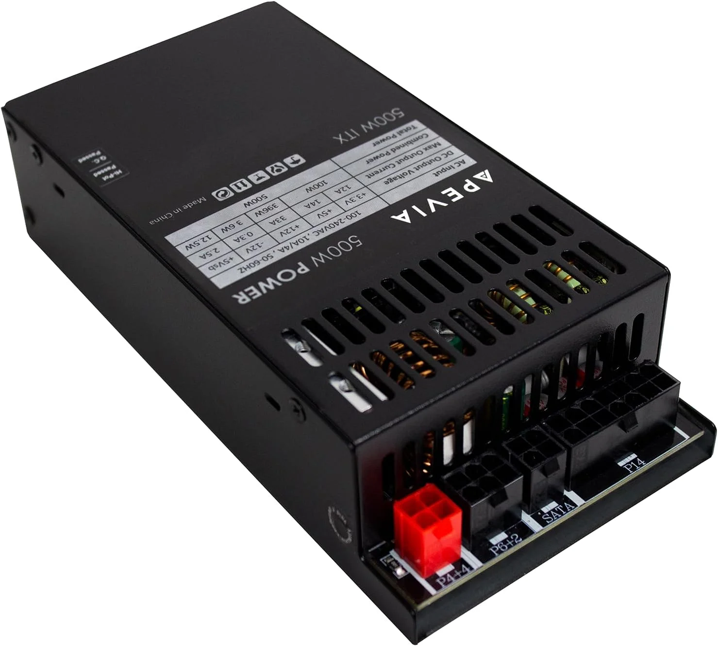 منبع تغذیه 500 واتی کامپیوتر Apevia ITX-PFC500W Mini ITX/Flex ATX / 1U، کاملاً ماژولار، PFC فعال با دامنه کامل 90-264 ولت AC برای سیستم POS AIO، سرور گیمینگ دسکتاپ با فرم فاکتور کوچک (Flex ITX)