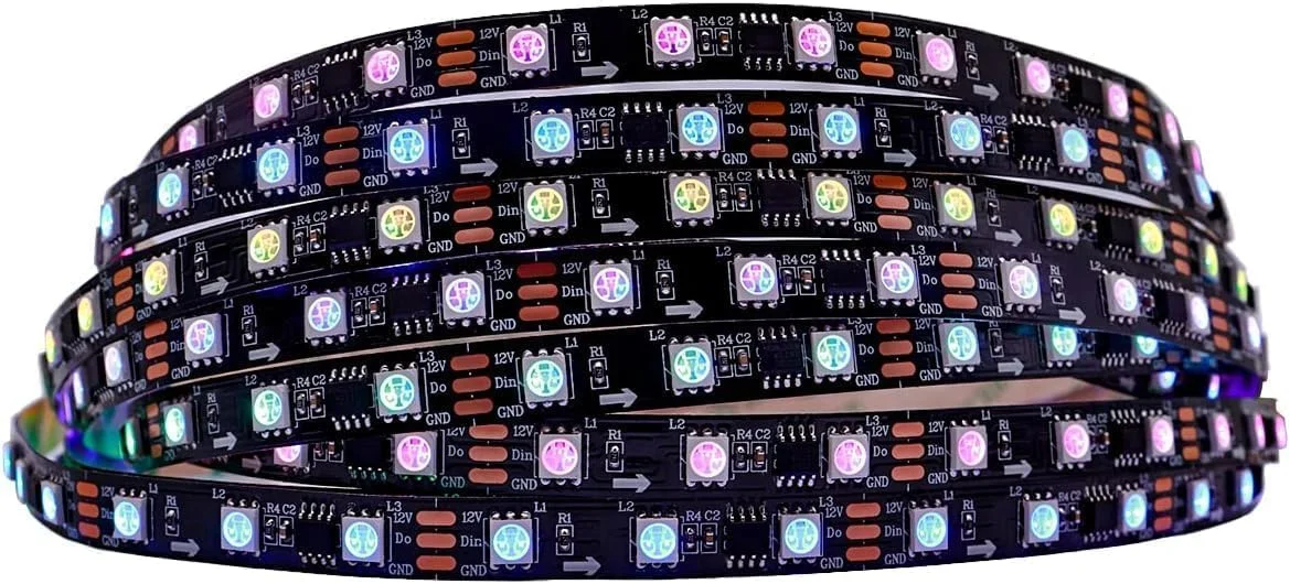 نوار LED رنگی آدرس پذیر WS2811 IC=RGB IC ZPT-ELECTRONICS، طول 5 متر، 60 LED در متر، 20 پیکسل در متر، 300 LED، 100 پیکسل، غیر ضد آب، PCB مشکی انعطاف پذیر DC12V، جلوه تعقیب کننده برای اتاق خواب، میز، دکوراسیون منزل