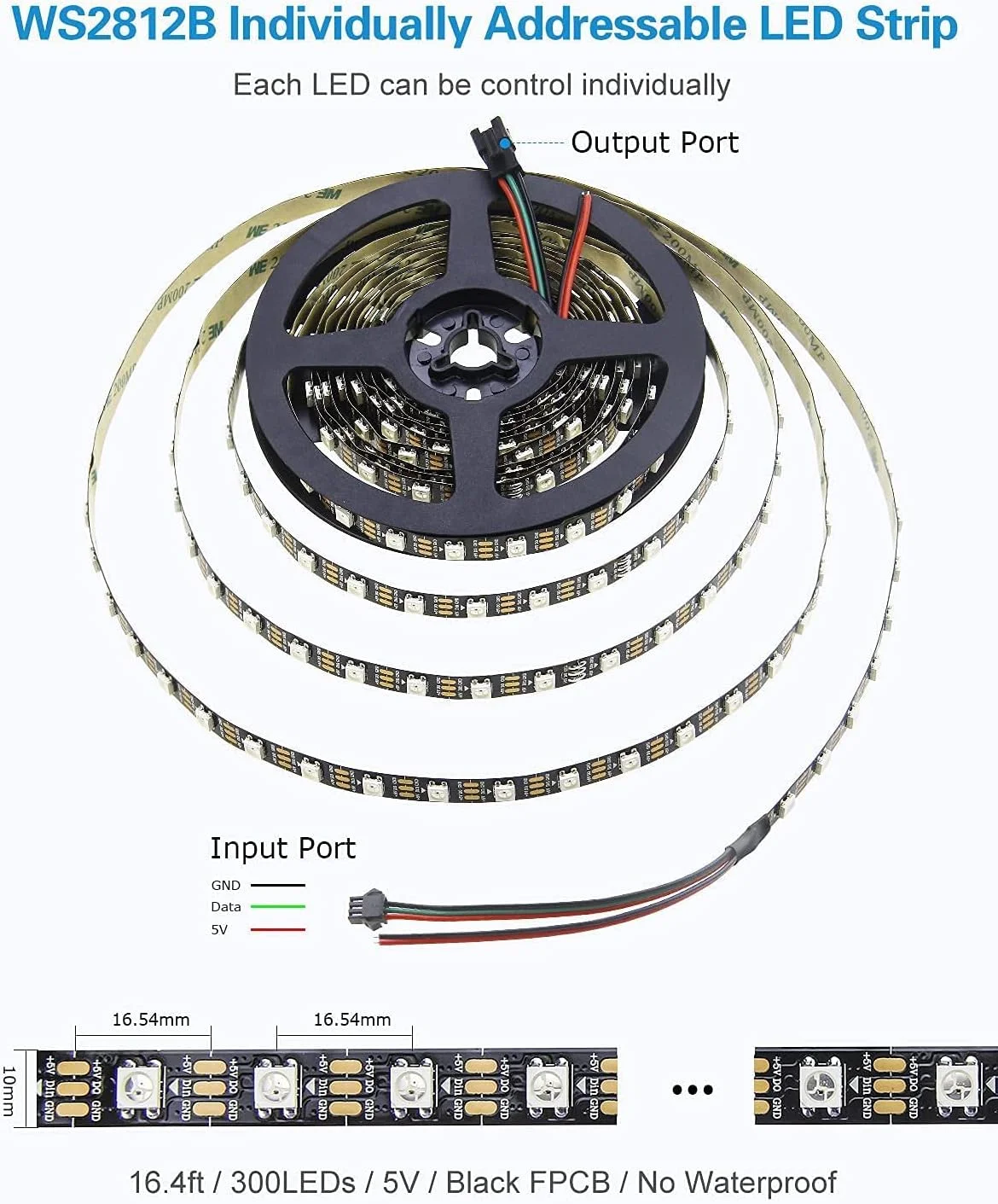 نوار LED آدرس پذیر ZPT-ELECTRONICS WS2812B IP30، پیکسل های LED، 300 LED، طول 5 متر، DC 5V، نورهای روبانی LED RGB دیجیتال رنگی رویایی قابل برنامه ریزی، PCB مشکی، بدون منبع تغذیه و کنترلر نوار LED آدرس پذیر ZPT-ELECTRONICS WS2812B IP30، پیکسل های LED، 300 LED، طول 5 متر، DC 5V، نورهای روبانی LED RGB دیجیتال رنگی رویایی قابل برنامه ریزی، PCB مشکی، بدون منبع تغذیه و کنترلر