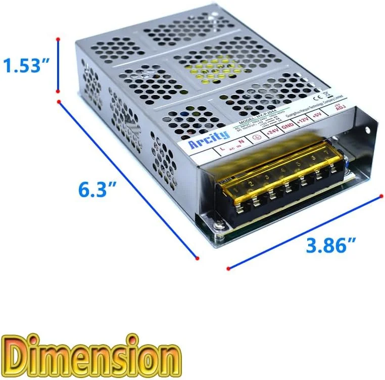 منبع تغذیه سوئیچینگ خروجی Arcity 5V 12V 24V قابل تنظیم برای دستگاه های بازی ویدیویی، کنسول، کوکتل، دوربین مداربسته، کامپیوتر DIY افقی جدید (+5V/8A +12V/8A +24V/3A) منبع تغذیه سوئیچینگ خروجی Arcity 5V 12V 24V قابل تنظیم برای دستگاه های بازی ویدیویی، کنسول، کوکتل، دوربین مداربسته، کامپیوتر DIY افقی جدید (+5V/8A +12V/8A +24V/3A)