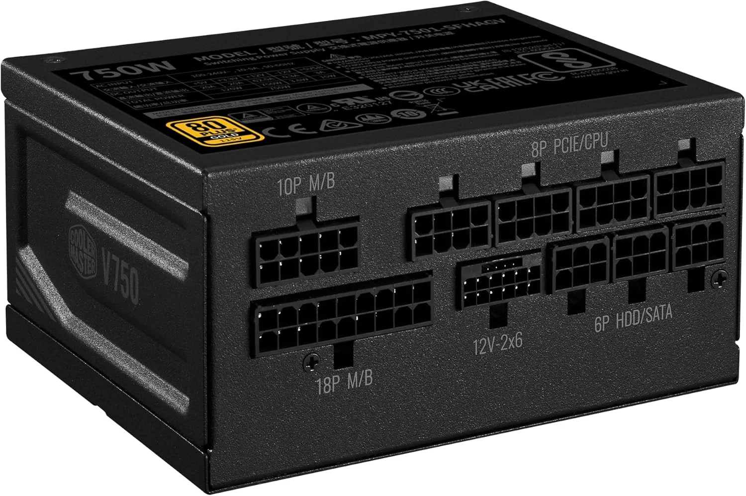 منبع تغذیه کولر مستر V750 SFX Gold تمام ماژولار، 750 وات، راندمان 80+ گلد، شامل براکت ATX، فن FDB بی صدا، فرم فاکتور SFX، 10 سال گارانتی