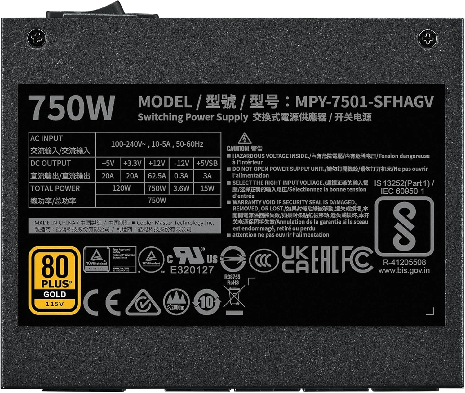منبع تغذیه کولر مستر V750 SFX Gold تمام ماژولار، 750 وات، راندمان 80+ گلد، شامل براکت ATX، فن FDB بی صدا، فرم فاکتور SFX، 10 سال گارانتی منبع تغذیه کولر مستر V750 SFX Gold تمام ماژولار، 750 وات، راندمان 80+ گلد، شامل براکت ATX، فن FDB بی صدا، فرم فاکتور SFX، 10 سال گارانتی
