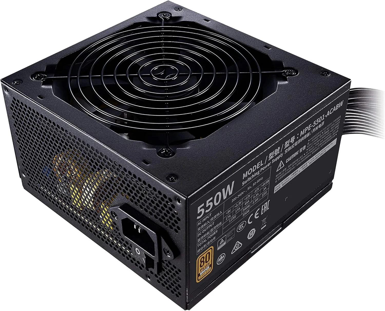منبع تغذیه کامپیوتر کولر مستر MWE 550 Bronze 230V V2 (دوشاخه EU)، دارای گواهینامه 80 PLUS Bronze، فن HDB حساس به دما، مدار DC-DC + LLC با ریل +12 ولت، غیر ماژولار منبع تغذیه کامپیوتر کولر مستر MWE 550 Bronze 230V V2 (دوشاخه EU)، دارای گواهینامه 80 PLUS Bronze، فن HDB حساس به دما، مدار DC-DC + LLC با ریل +12 ولت، غیر ماژولار