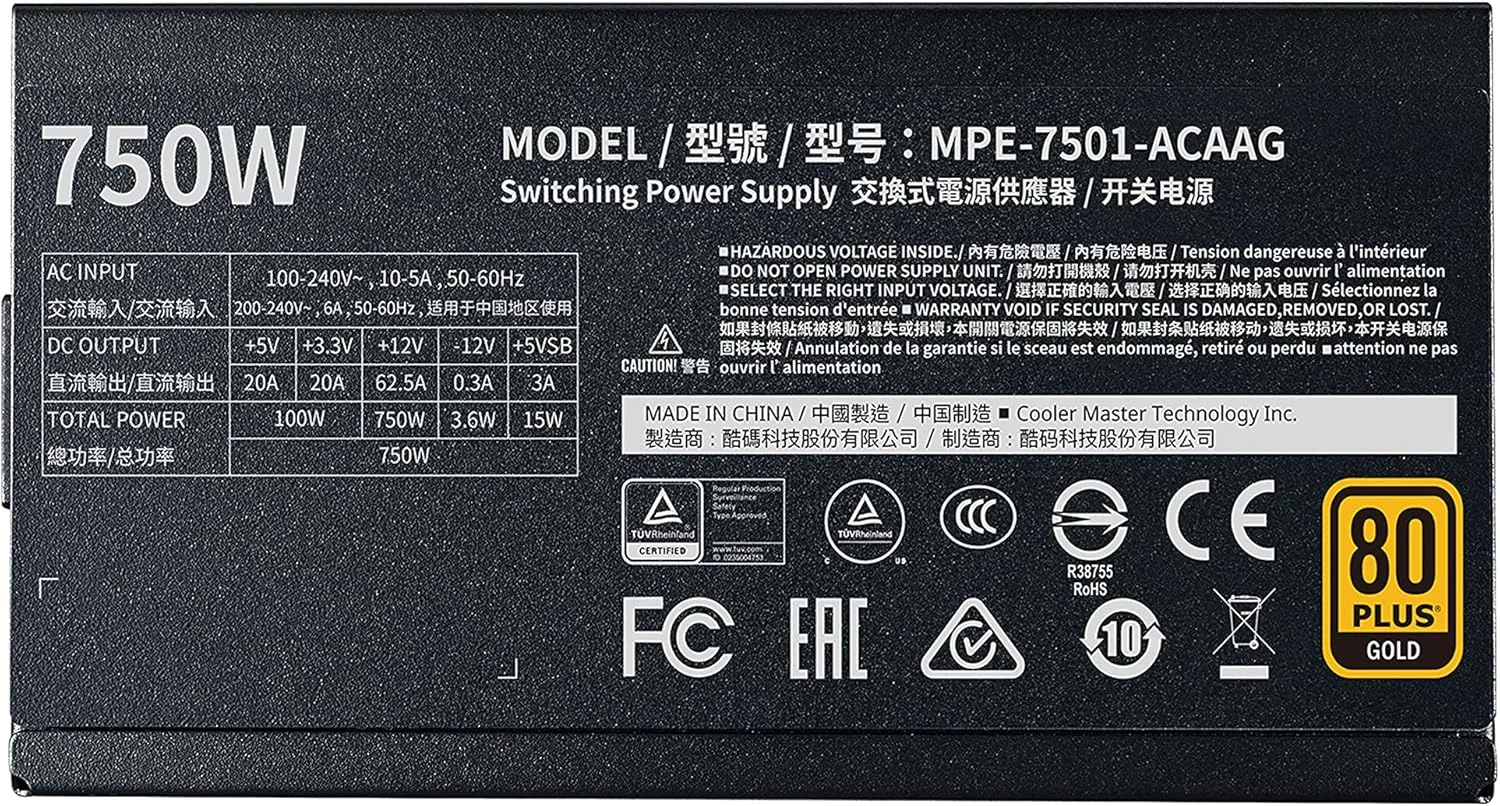منبع تغذیه کولر مستر MWE Gold 750 - V2، توان 750 وات، 24 پین ATX، ATX، مشکی منبع تغذیه کولر مستر MWE Gold 750 - V2، توان 750 وات، 24 پین ATX، ATX، مشکی
