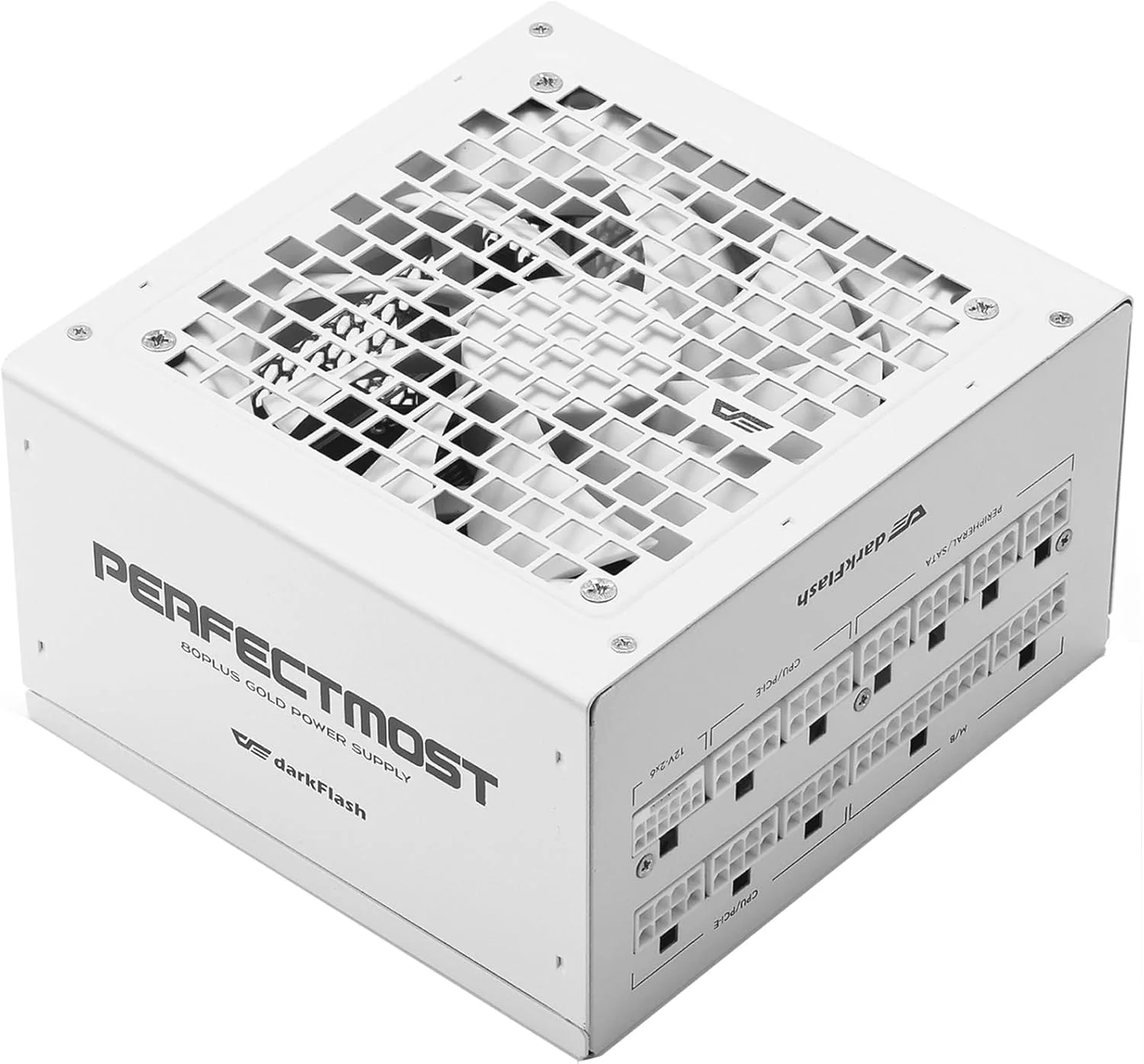 منبع تغذیه کاملا ماژولار darkFlash PMT850، سازگار با ATX 3.1 و PCIe 5.1، شامل کابل 12VHPWR، دارای خازن های 105 درجه سانتیگراد ژاپنی، منبع تغذیه گیمینگ 80 پلاس گلد، سایز کامپکت 150 میلی متری، 5 سال گارانتی (سفید)