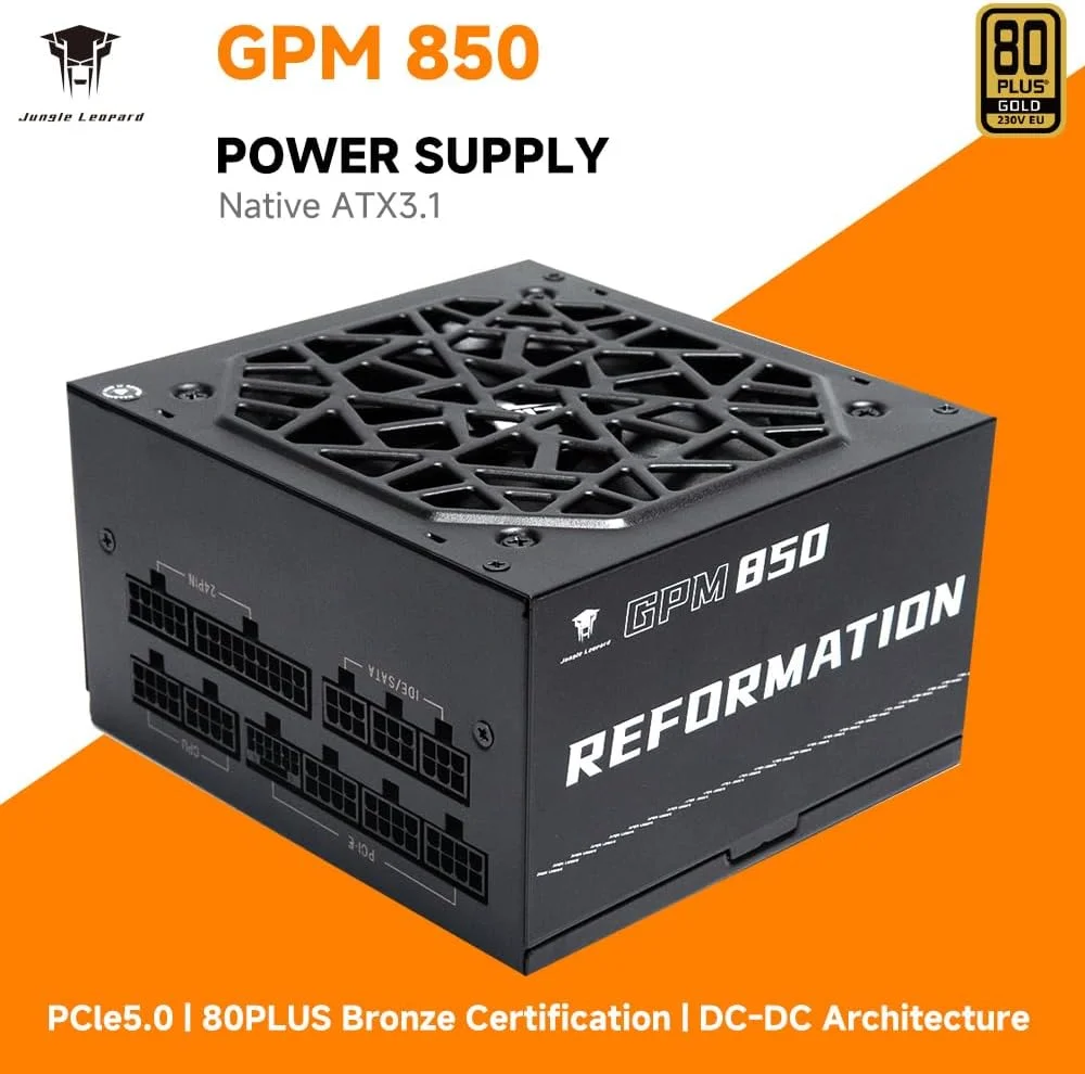 منبع تغذیه 850 وات جنگل لئوپارد GPM850 ATX 3.1، دارای گواهینامه 80 پلاس گلد، PSU کاملاً ماژولار، فن بلبرینگ هیدرو 120 میلی متری، PFC فعال، DC به DC، راندمان بالا ≥90٪، محافظت OVP/OPP/SCP/OTP/OCP/UVP منبع تغذیه 850 وات جنگل لئوپارد GPM850 ATX 3.1، دارای گواهینامه 80 پلاس گلد، PSU کاملاً ماژولار، فن بلبرینگ هیدرو 120 میلی متری، PFC فعال، DC به DC، راندمان بالا ≥90٪، محافظت OVP/OPP/SCP/OTP/OCP/UVP
