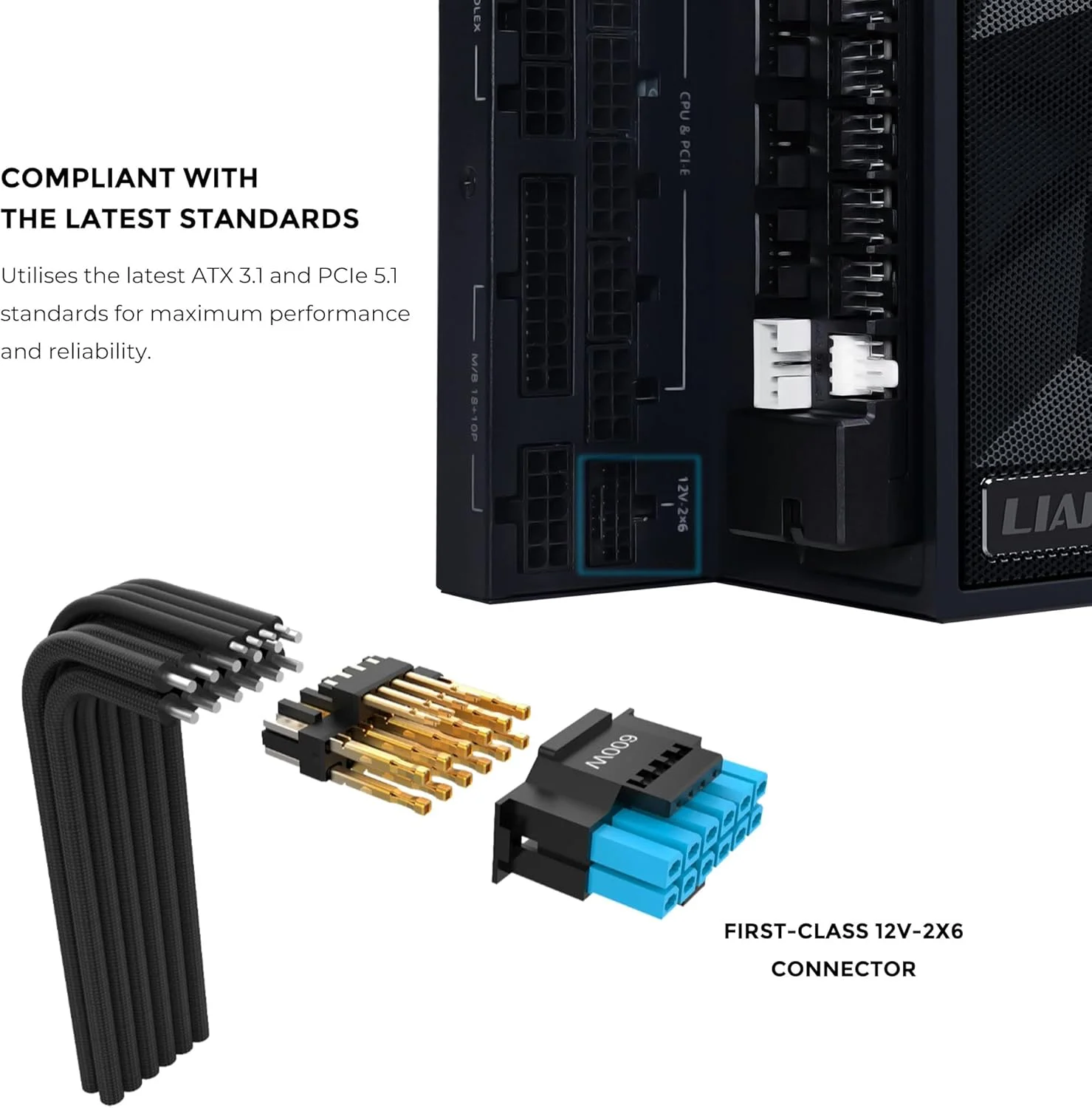 منبع تغذیه کامپیوتر 1000 واتی Lian Li EDGE Gold مشکی، منبع تغذیه ATX، PCIe 5.1، منبع تغذیه ATX 3.1 | 80 PLUS Gold، ماژولار، کیت کابل روکش دار، 12VHPWR برای NVIDIA RTX، فن بی صدا، هاب USB و هاب فن منبع تغذیه کامپیوتر 1000 واتی Lian Li EDGE Gold مشکی، منبع تغذیه ATX، PCIe 5.1، منبع تغذیه ATX 3.1 | 80 PLUS Gold، ماژولار، کیت کابل روکش دار، 12VHPWR برای NVIDIA RTX، فن بی صدا، هاب USB و هاب فن