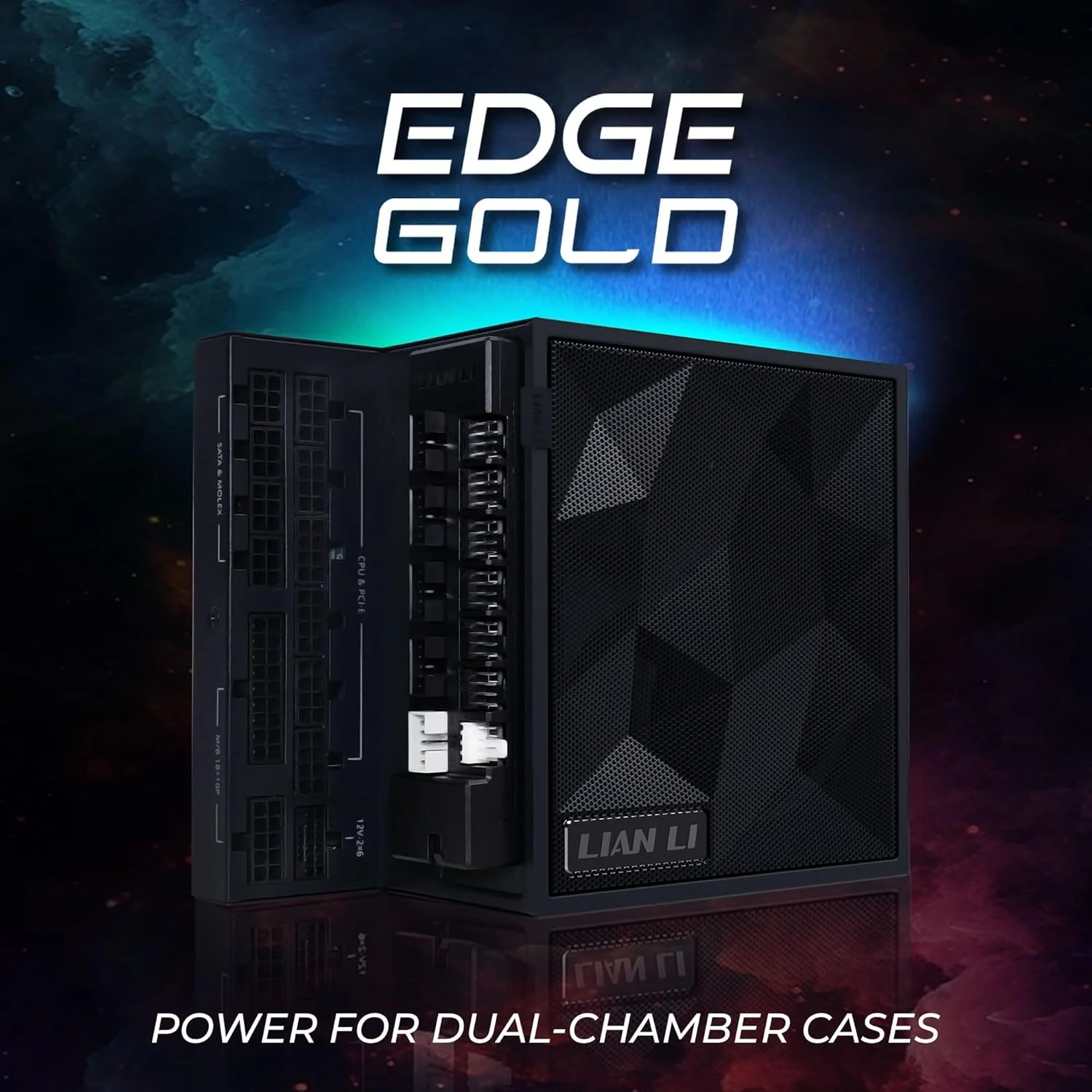 منبع تغذیه کامپیوتر 1000 واتی Lian Li EDGE Gold مشکی، منبع تغذیه ATX، PCIe 5.1، منبع تغذیه ATX 3.1 | 80 PLUS Gold، ماژولار، کیت کابل روکش دار، 12VHPWR برای NVIDIA RTX، فن بی صدا، هاب USB و هاب فن منبع تغذیه کامپیوتر 1000 واتی Lian Li EDGE Gold مشکی، منبع تغذیه ATX، PCIe 5.1، منبع تغذیه ATX 3.1 | 80 PLUS Gold، ماژولار، کیت کابل روکش دار، 12VHPWR برای NVIDIA RTX، فن بی صدا، هاب USB و هاب فن