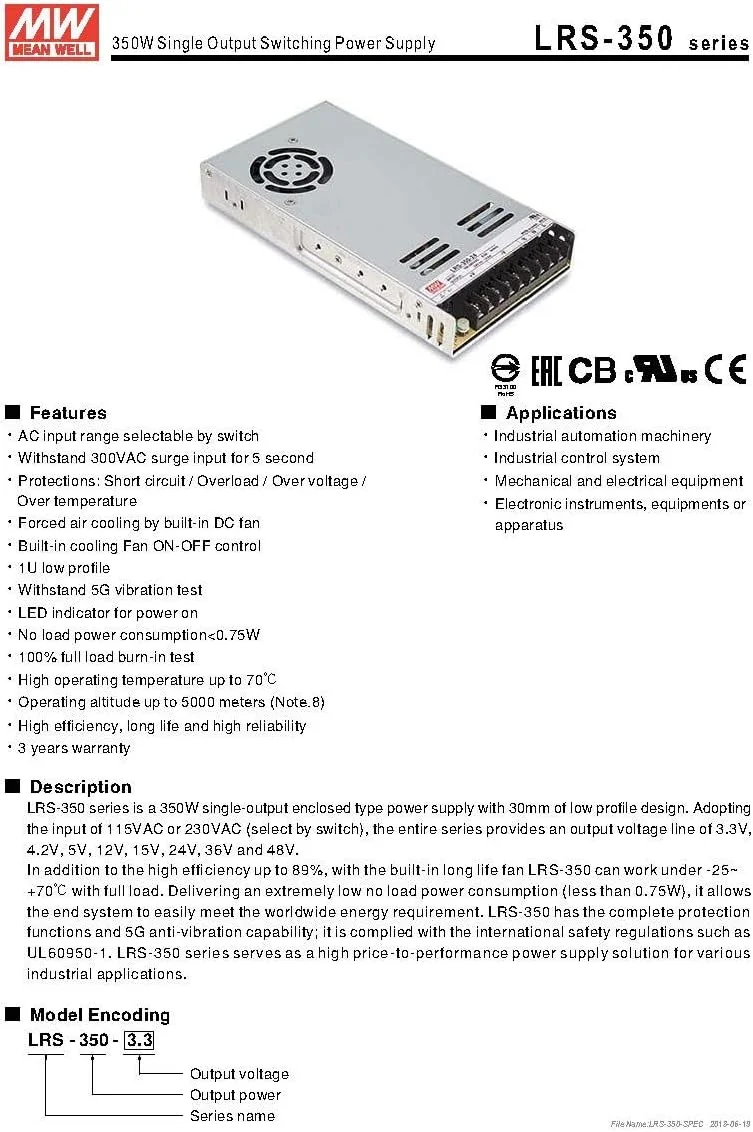 منبع تغذیه سوئیچینگ تک خروجی 350.4W 24V 14.6A مین ول MeanWell LRS-350-24