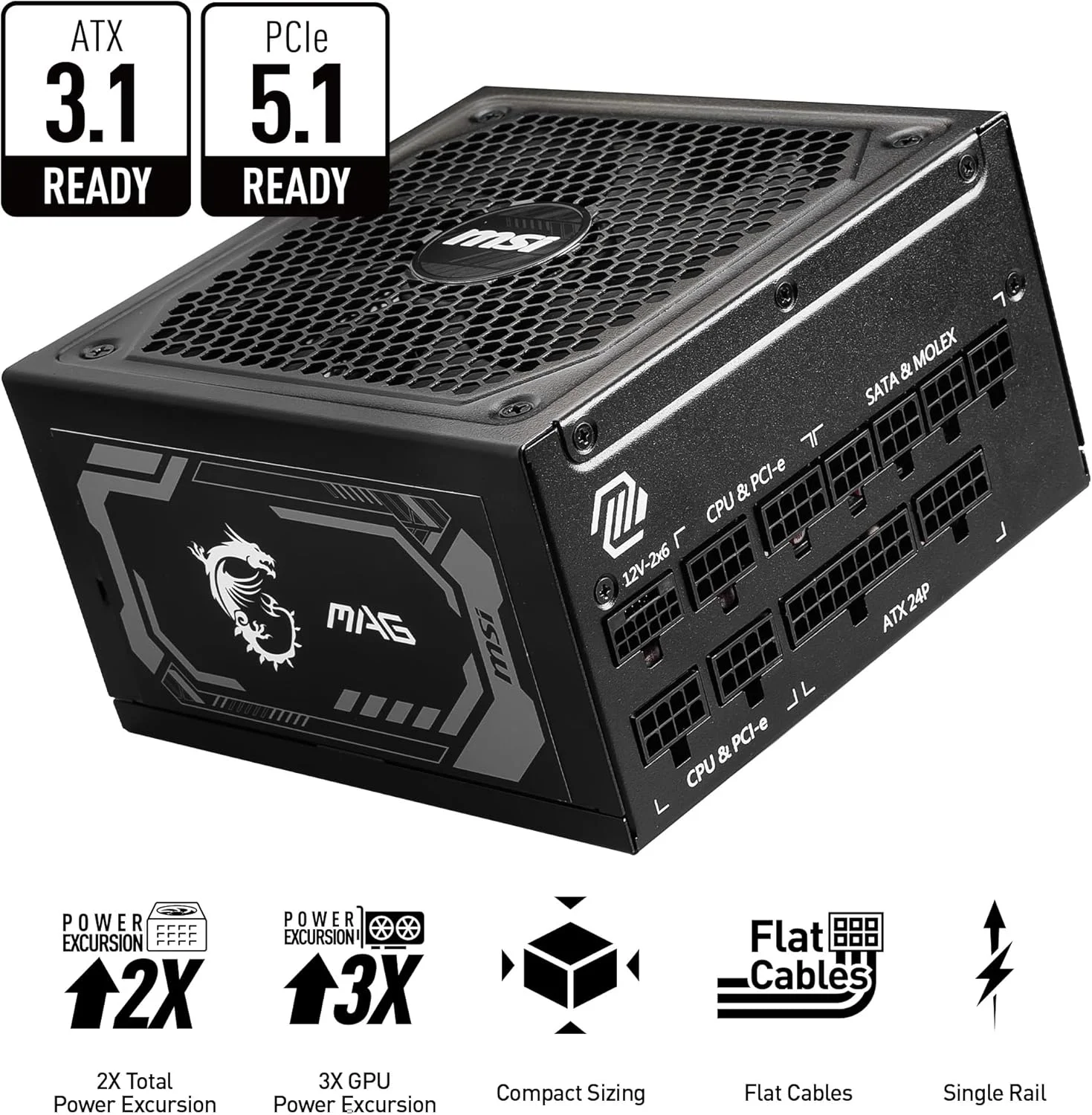 منبع تغذیه ماژولار 1000 وات MSI MAG A1000GL PCIE5 80 PLUS Gold - مشکی | 306-7ZP9B18-CE0 منبع تغذیه ماژولار 1000 وات MSI MAG A1000GL PCIE5 80 PLUS Gold - مشکی | 306-7ZP9B18-CE0